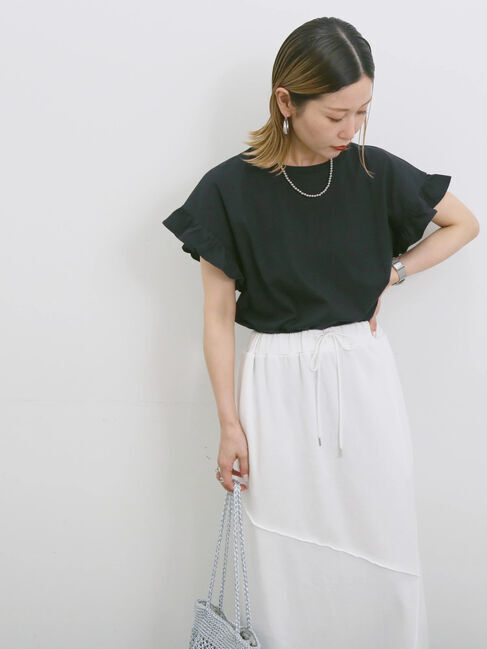 Samansa Mos2 blue「【USAコットン】フリルTシャツ」|Tシャツ・カットソー|