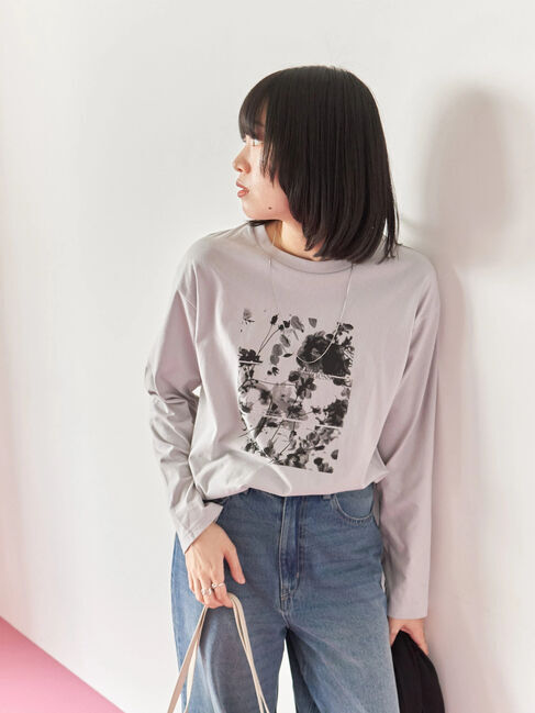 Samansa Mos2 blue「箔フォトプリントロンT」|Tシャツ・カットソー|