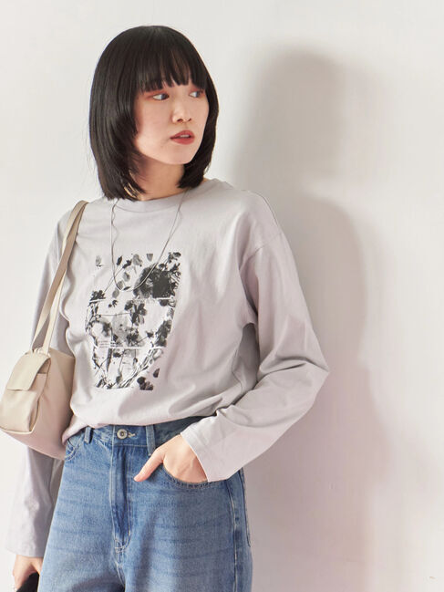 Samansa Mos2 blue「箔フォトプリントロンT」|Tシャツ・カットソー|