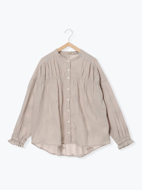 Samansa Mos2「ハンドステッチ風花柄シャーリングブラウス」|シャツ・ブラウス|