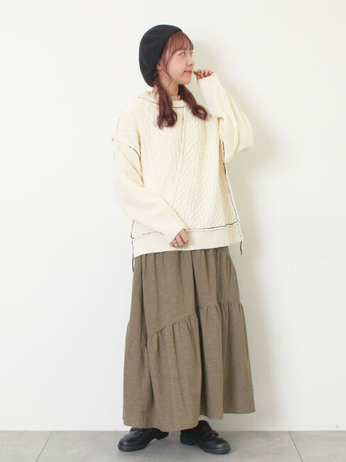 Samansa Mos2「ケーブルパッチワークステッチプルオーバー」|ニット・セーター|