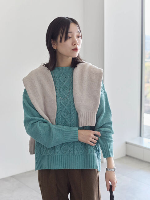 Samansa Mos2 blue「ラメモールケーブルニットプルオーバー」|ニット・セーター|