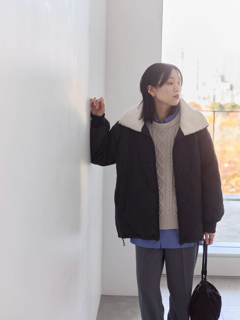 Samansa Mos2 blue「ラメモールケーブルニットプルオーバー」|ニット・セーター|