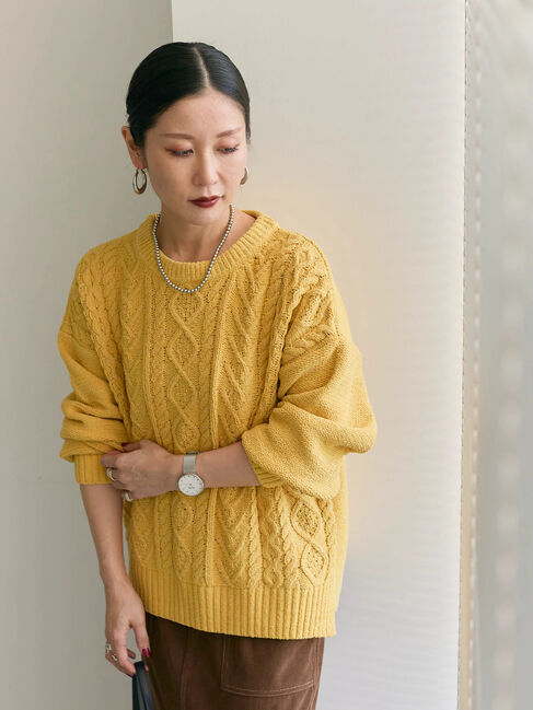 Samansa Mos2 blue「ラメモールケーブルニットプルオーバー」|ニット・セーター|