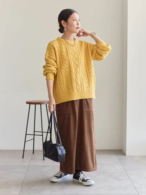 Samansa Mos2 blue「ラメモールケーブルニットプルオーバー」|ニット・セーター|