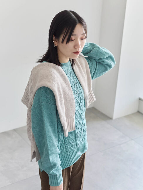 Samansa Mos2 blue「ラメモールケーブルニットプルオーバー」|ニット・セーター|