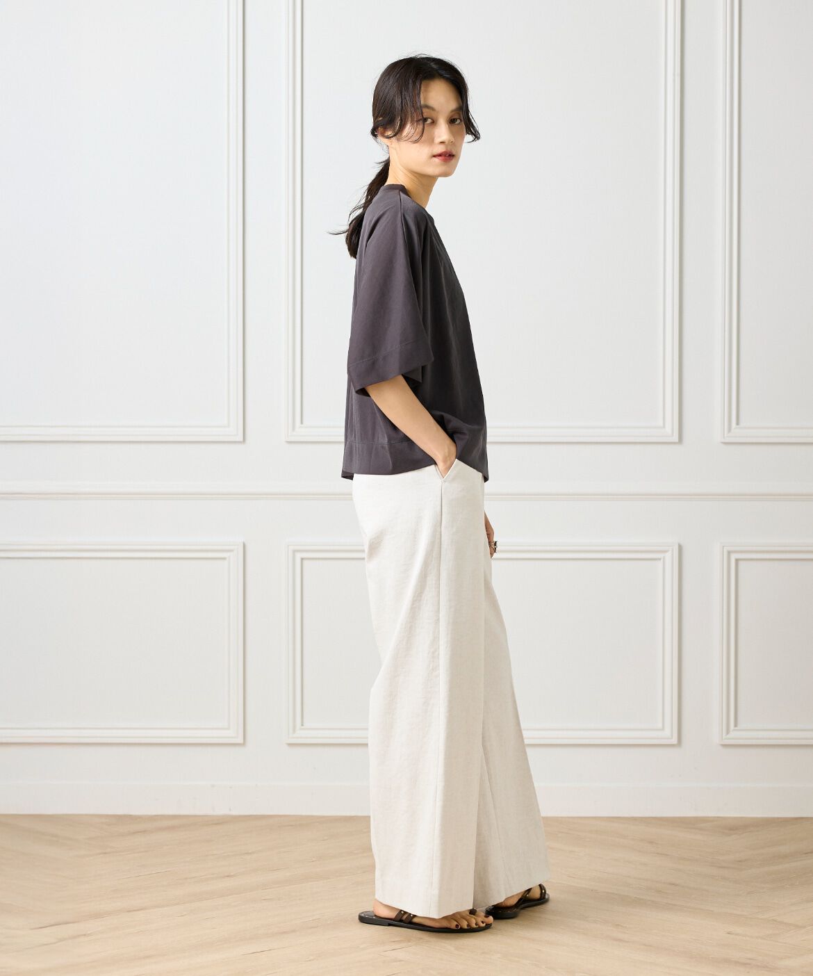 INED「《大きいサイズ》シアーオーバーサイズカットソー」|Tシャツ・カットソー|