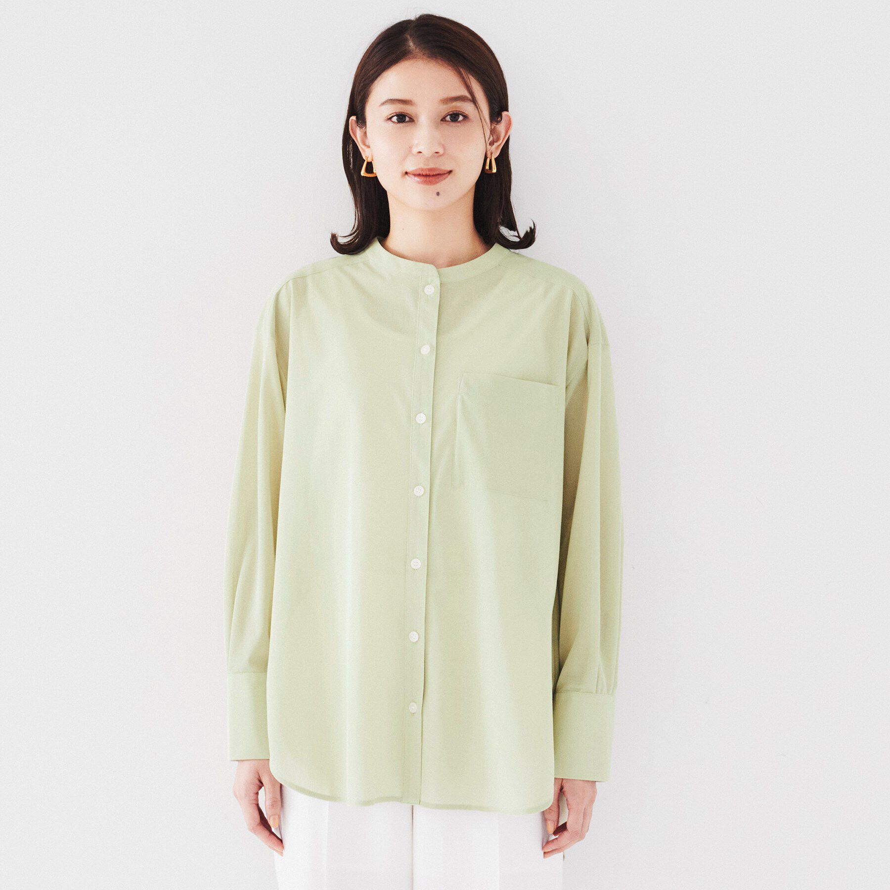 UNTITLED「【ゆったりシルエット/シアー】トリコットバンドカラーシャツ」|シャツ・ブラウス|