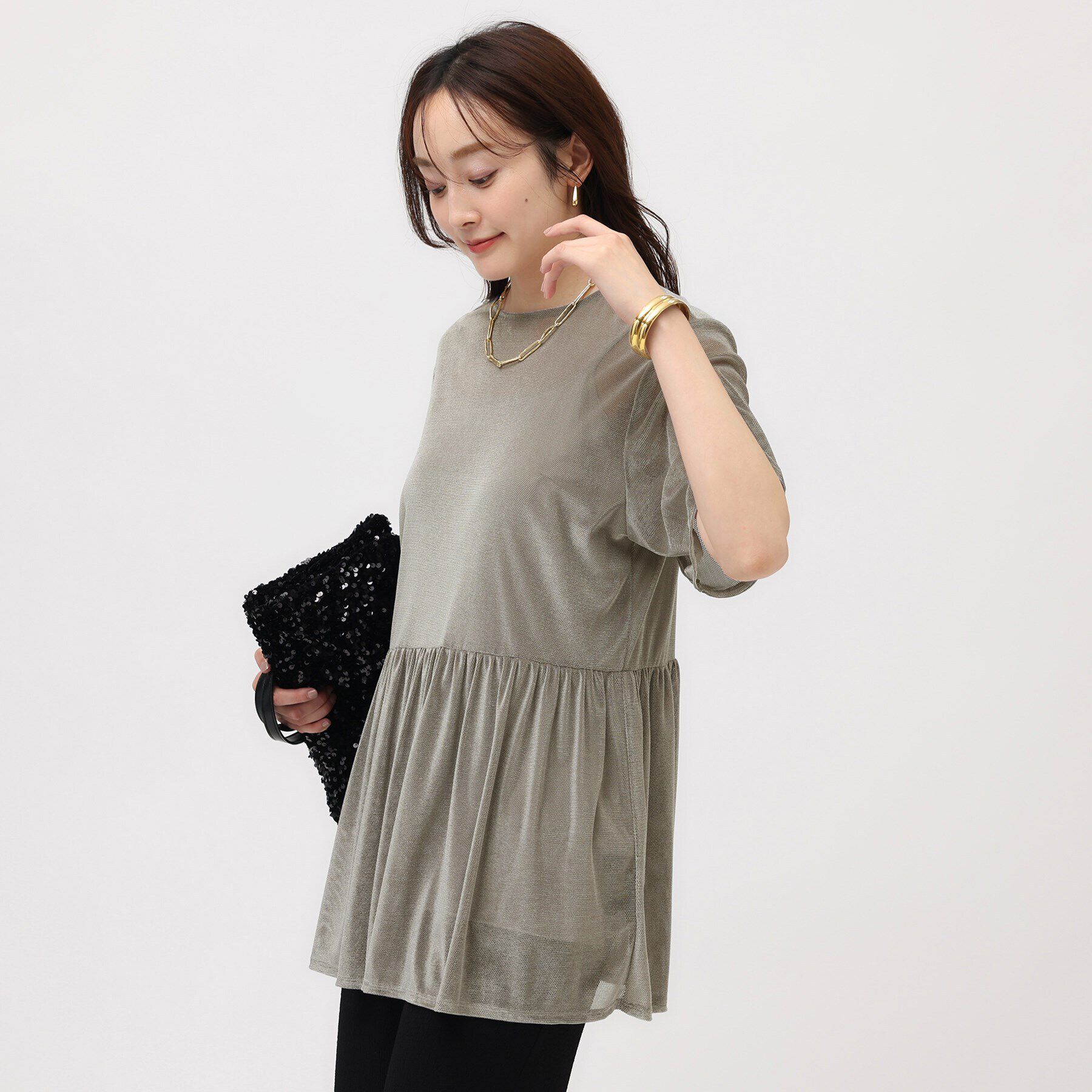 UNTITLED「【透け感/キャミ付】シアーベロア ペプラムブラウス」|シャツ・ブラウス|