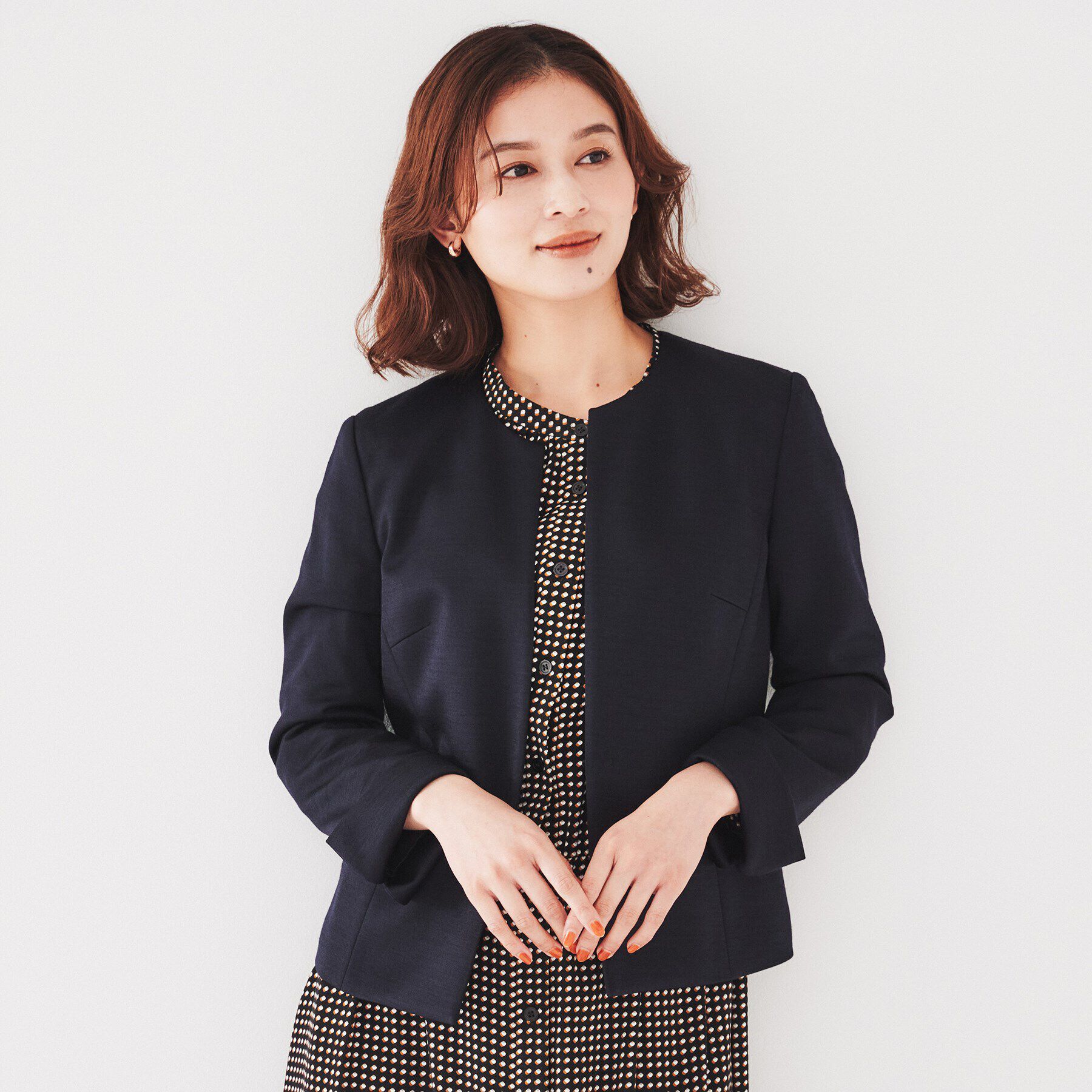 UNTITLED「【通勤スーツ】ウール混ジャージ ノーカラージャケット」|ノーカラージャケット|