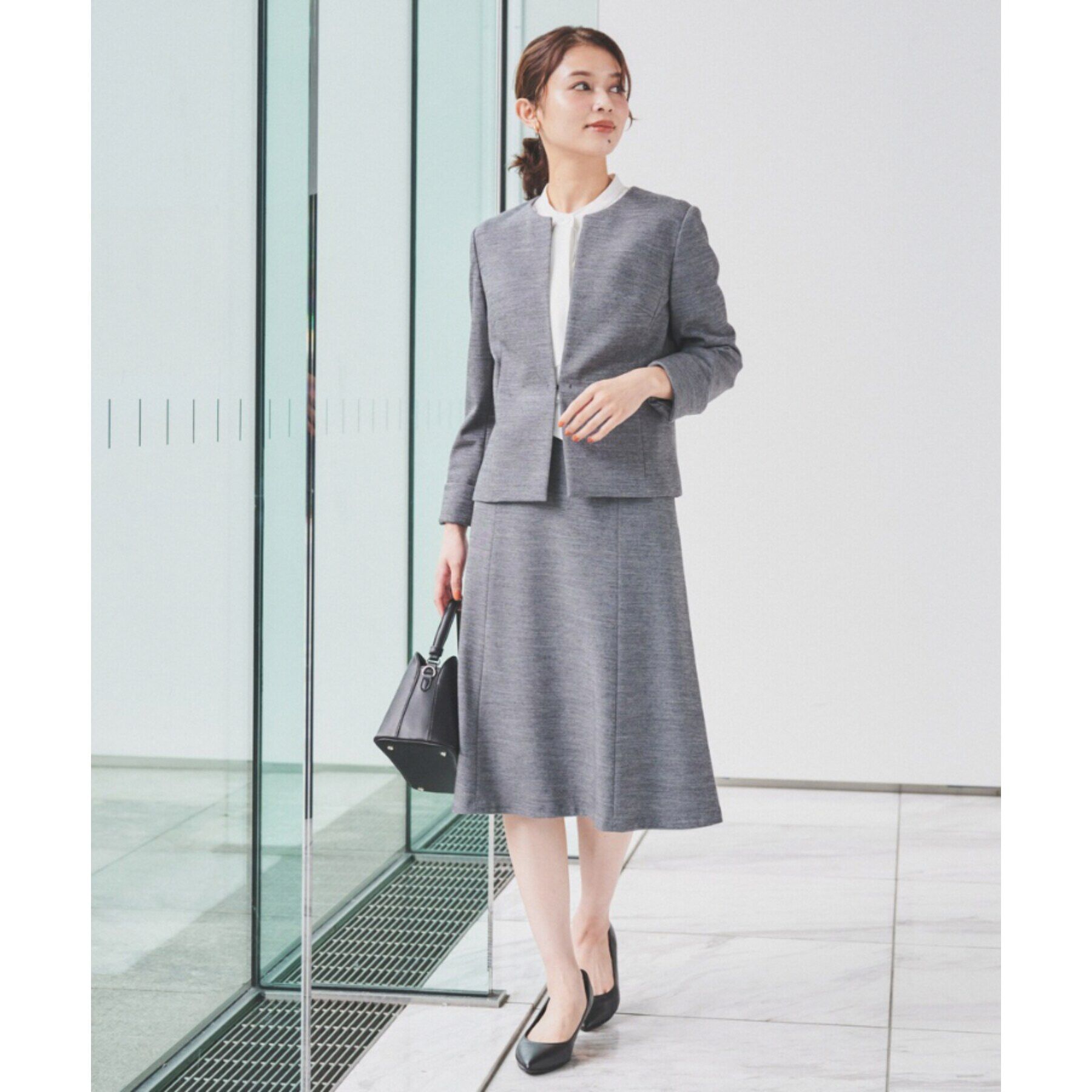 UNTITLED「【通勤スーツ】ウール混ジャージ ノーカラージャケット」|ノーカラージャケット|