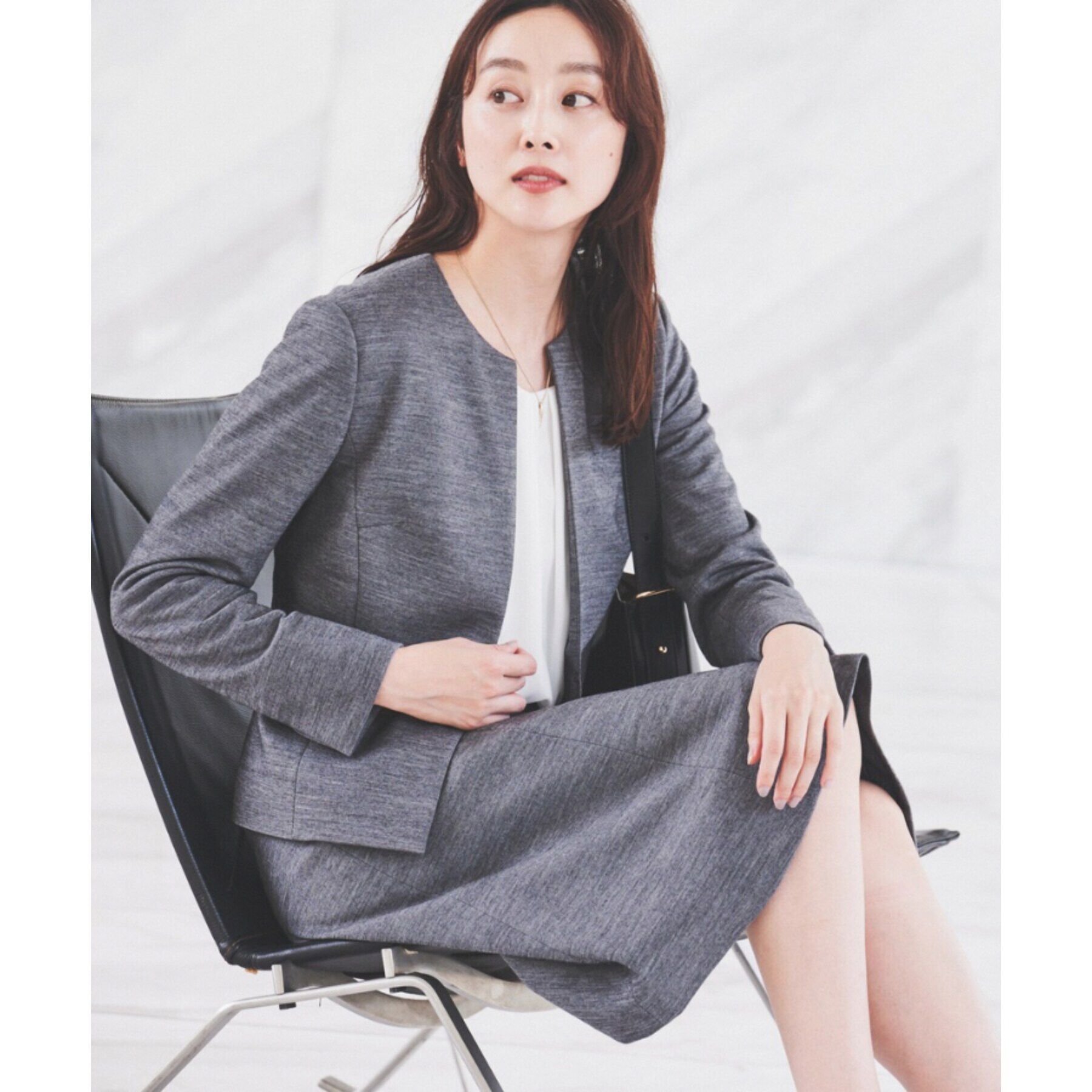 UNTITLED「【通勤スーツ】ウール混ジャージ ノーカラージャケット」|ノーカラージャケット|