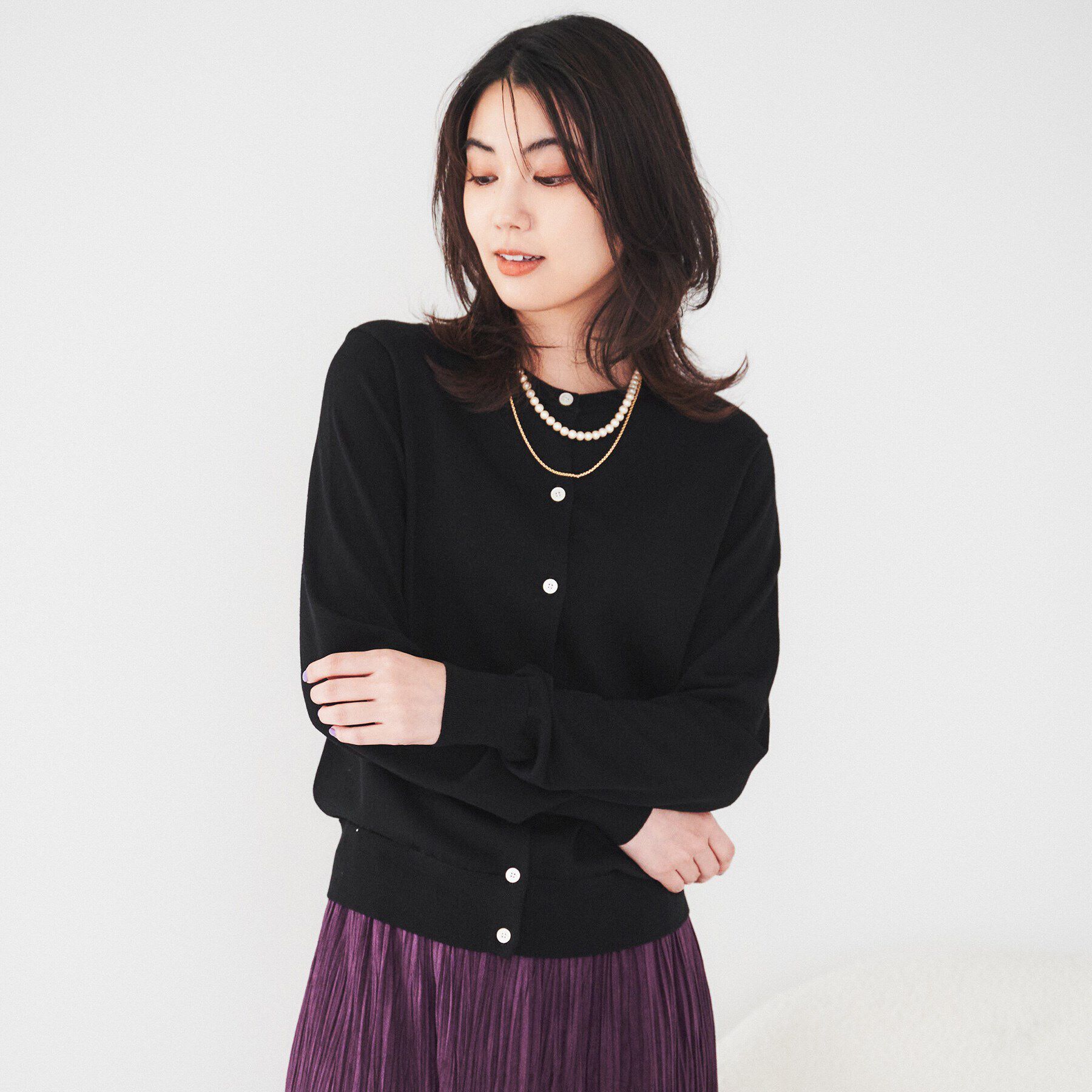 UNTITLED「ウール クルーネックニットカーディガン」|カーディガン|