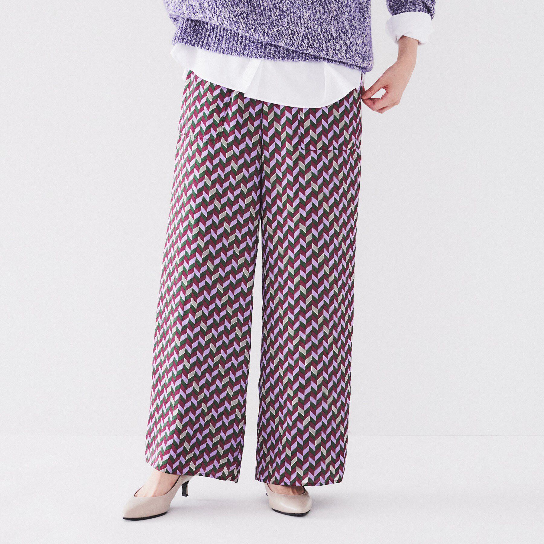 UNTITLED「ジオメトリック柄イージーパンツ」|その他|ボルドー(164)