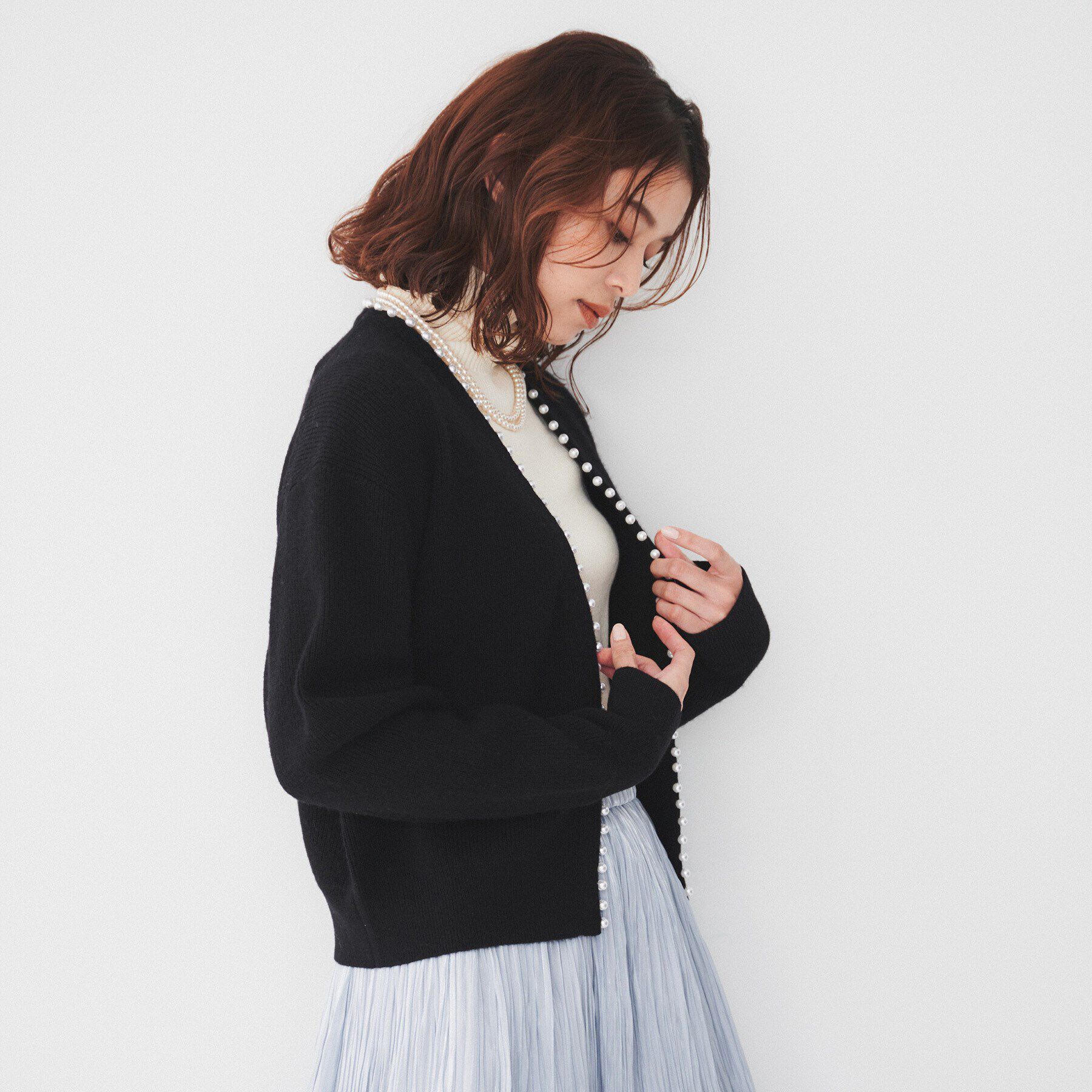 UNTITLED「【洗える/ボレロ】パール調付きニットカーディガン」|カーディガン|