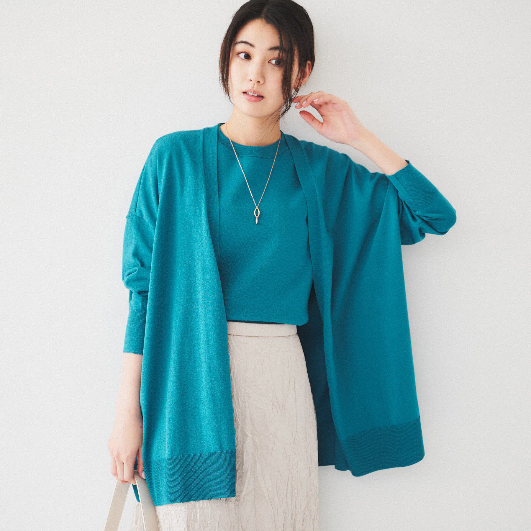 UNTITLED「ボタンレスニットカーディガン」|カーディガン|ブルーグリーン(09