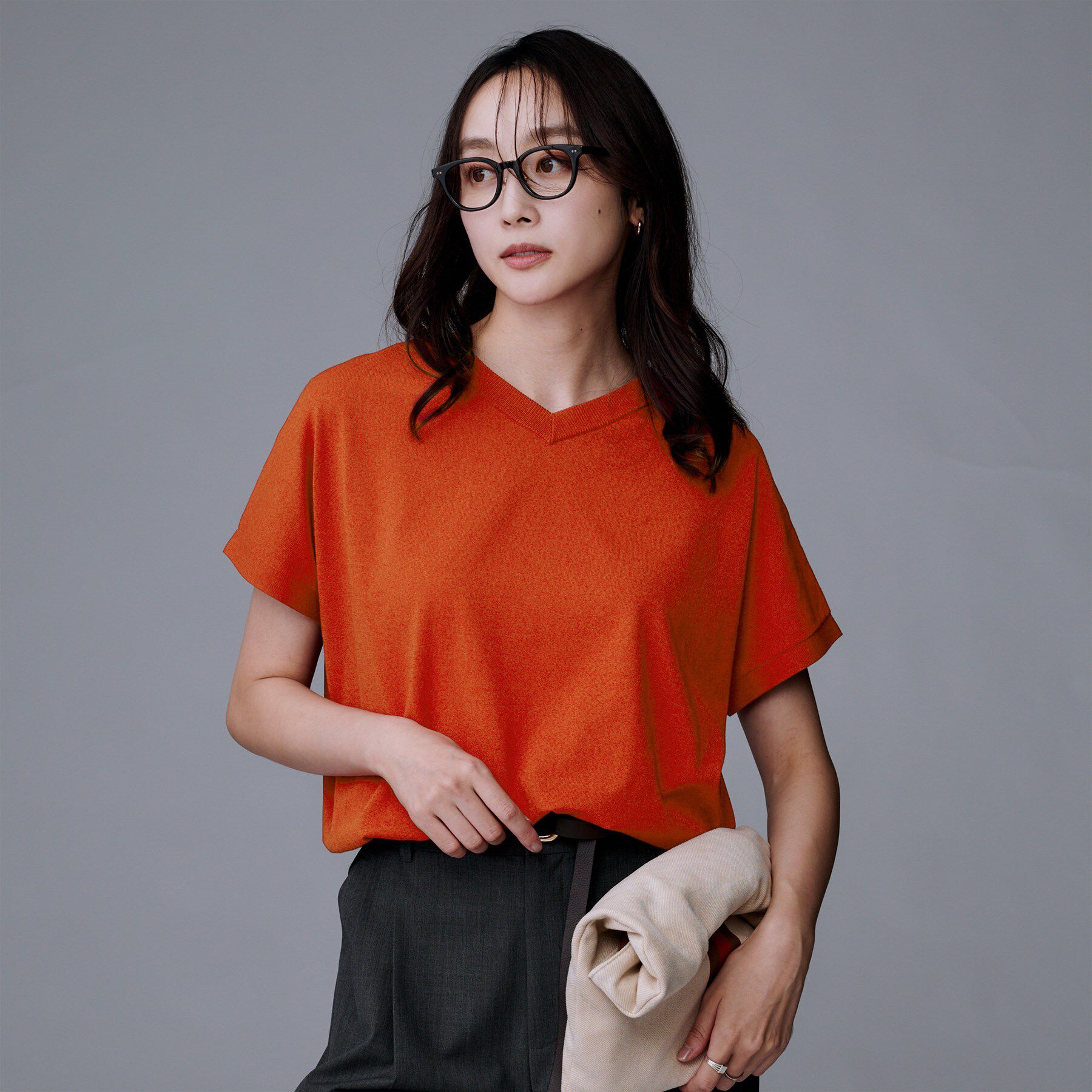 UNTITLED「【洗える/前後2WAY】ネックプルオーバーニット」|ニット・セーター|オレンジ(069)