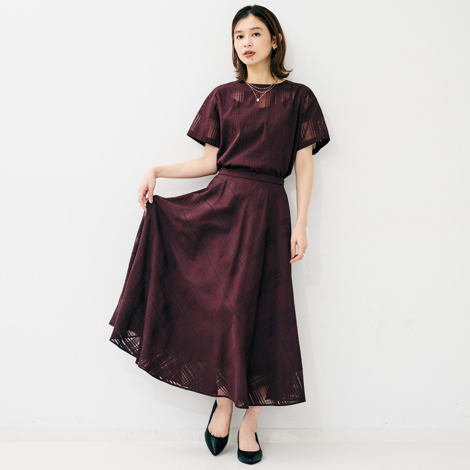 UNTITLED「【セットアップ可/エレガント】シアーチェックTブラウス」|シャツ・ブラウス|