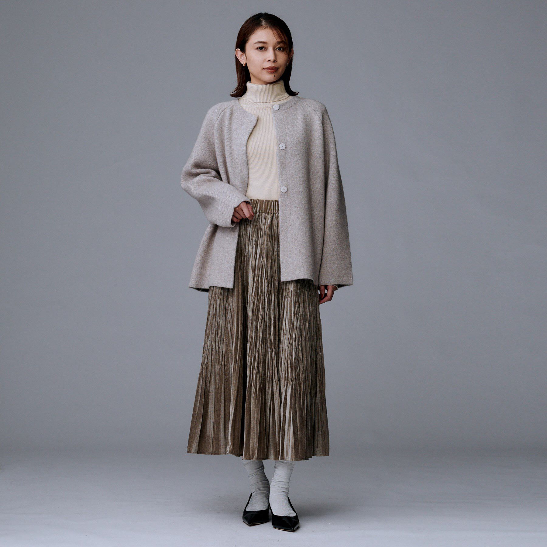 UNTITLED「【洗える/アンサンブル可能/ウール100%】リブタートルネックウールニット」|ニット・セーター|