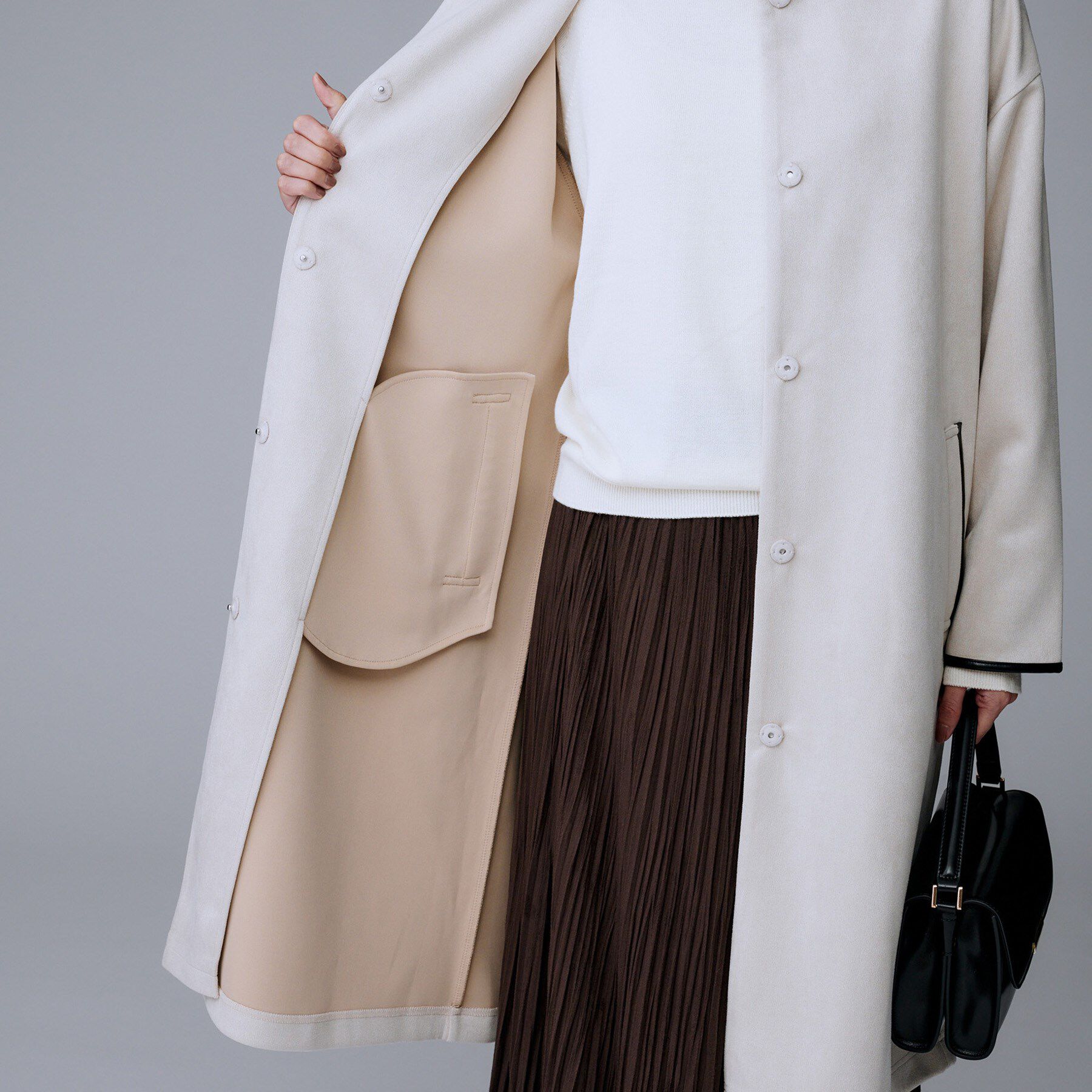 UNTITLED「【洗える/軽羽織り】マシュマロタッチ　スエード調コート」|ノーカラーコート|