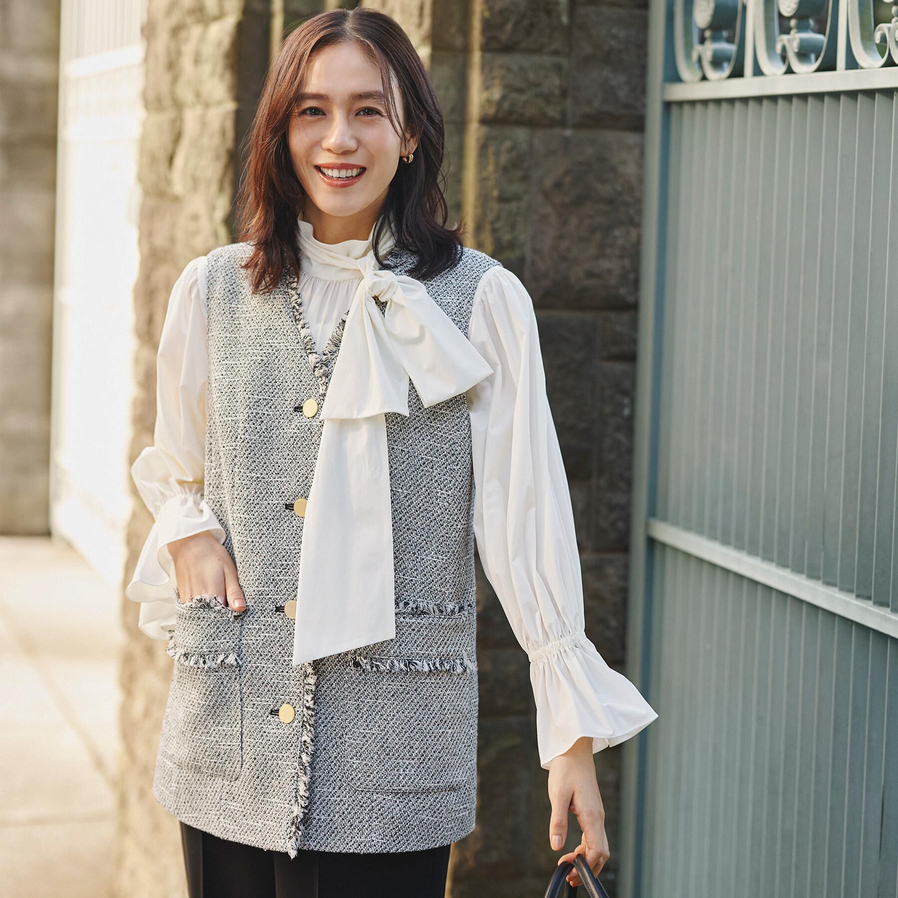 UNTITLED「【オンオフ使える】スラブツイード ジレ」|ベスト・ジレ|ブラック(419)