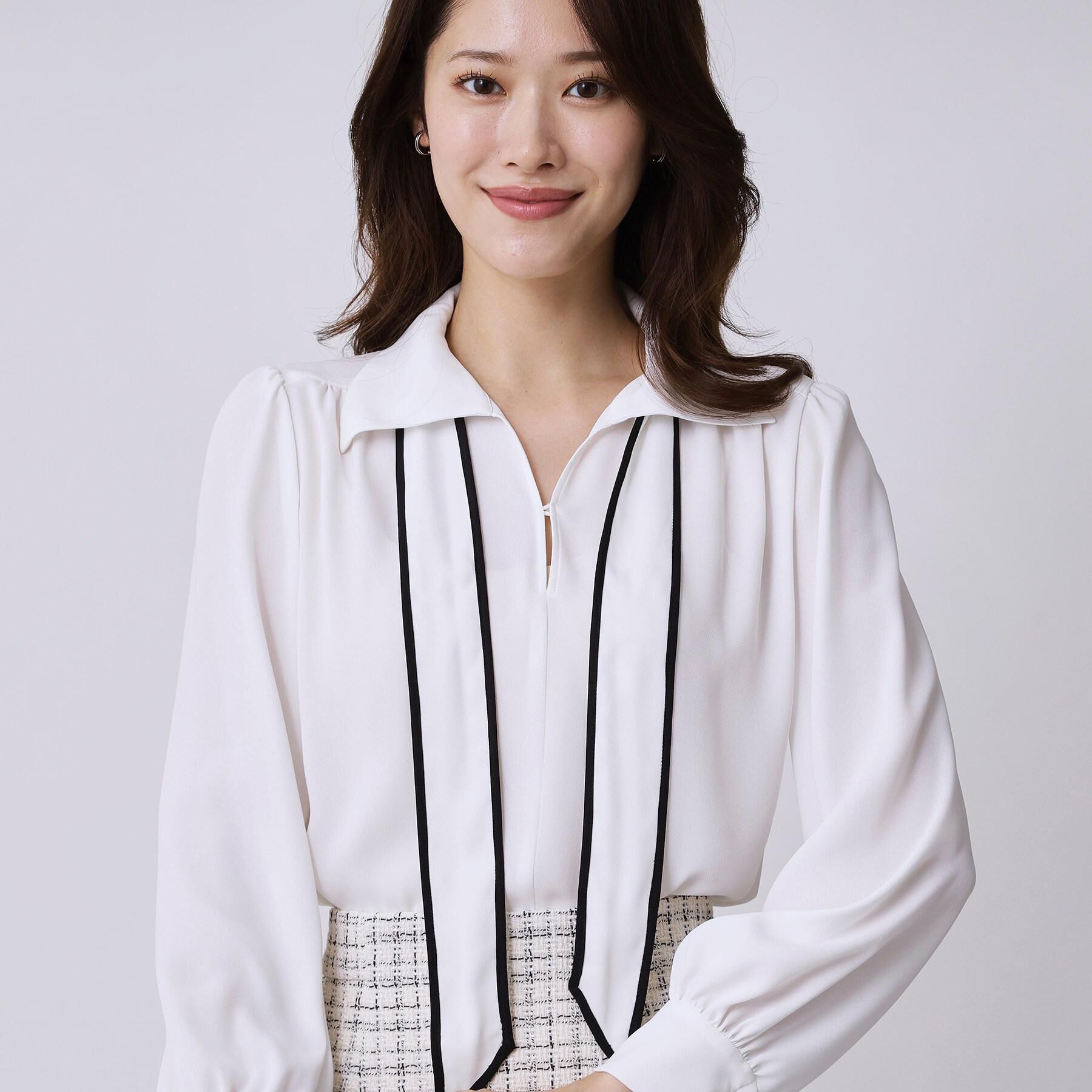 COUP DE CHANCE「【手洗い可／ボウタイ取外し可】配色パイピングボウブラウス」|シャツ・ブラウス|