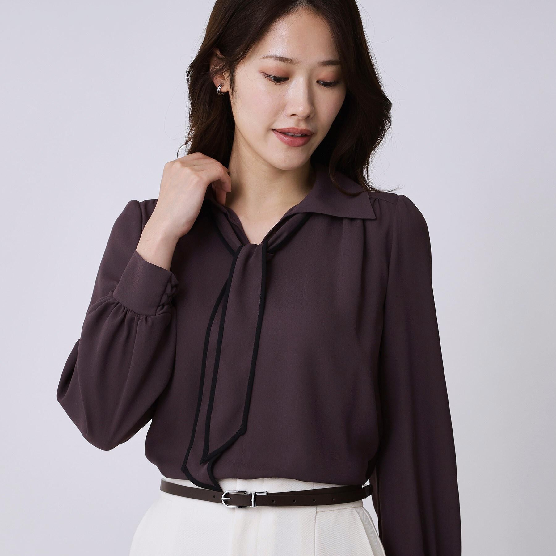 COUP DE CHANCE「【手洗い可／ボウタイ取外し可】配色パイピングボウブラウス」|シャツ・ブラウス|