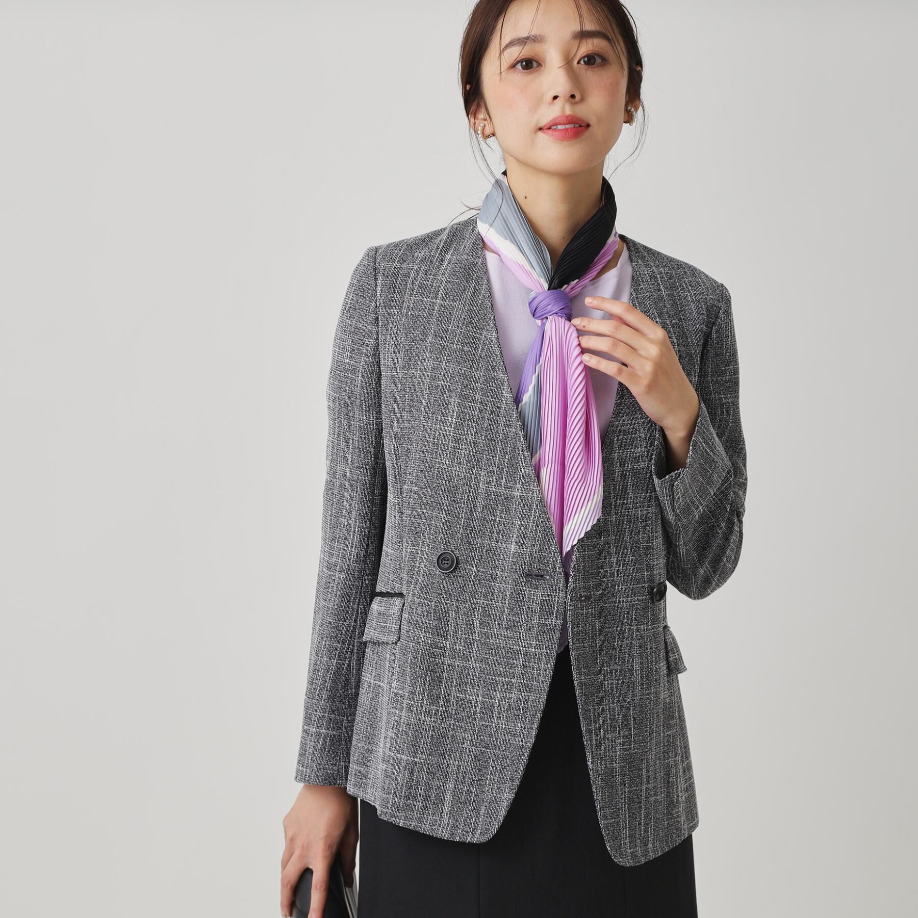 COUP DE CHANCE「【手洗い可／日本製／裏無し／セットアップ可】ツィード見えノーカラージャケット」|ノーカラージャケット|