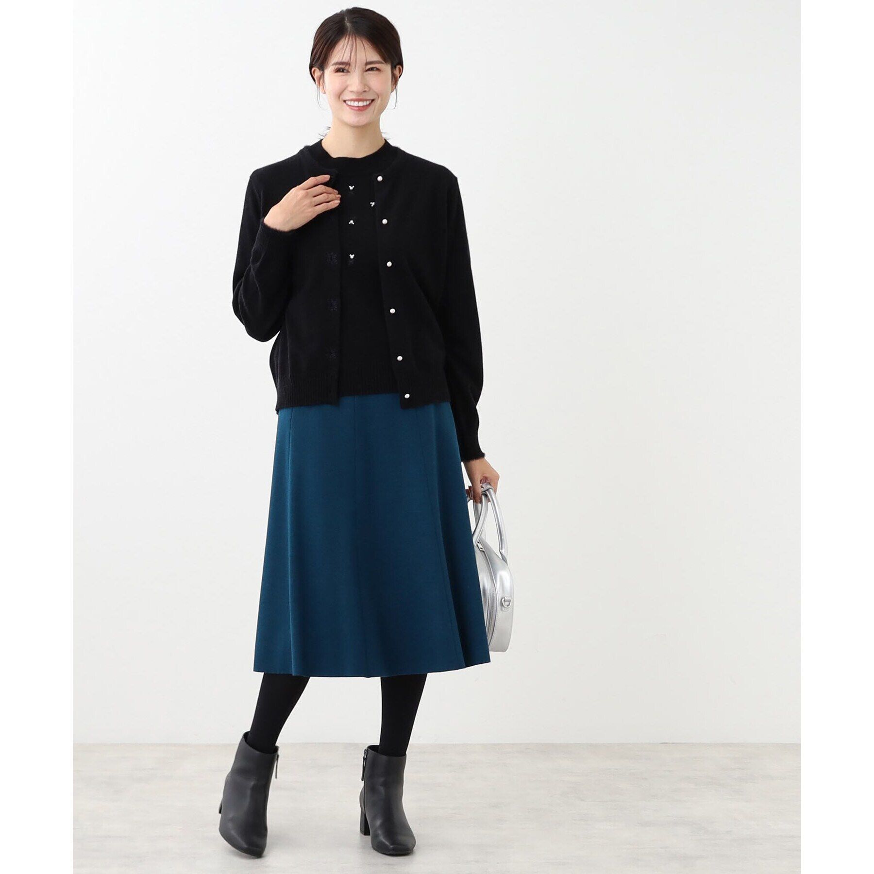 Reflect「【WEB限定カラーあり／洗える／アンサンブル】パール調刺繍ニット＋カーディガン」|カーディガン|