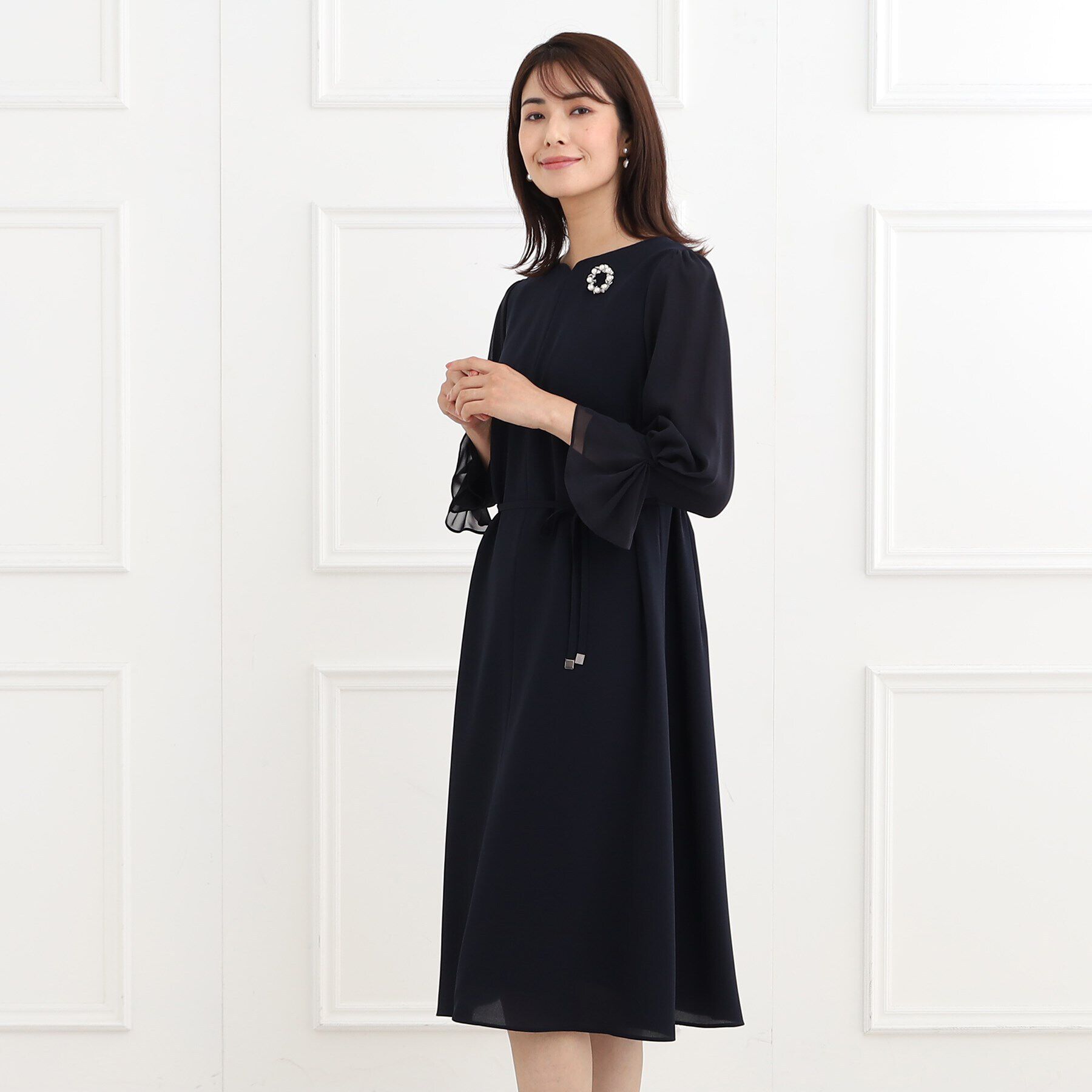 Reflect「【夏SALE／フォーマル/洗える】スリーブデザインジョーゼットワンピース」|ワンピース|