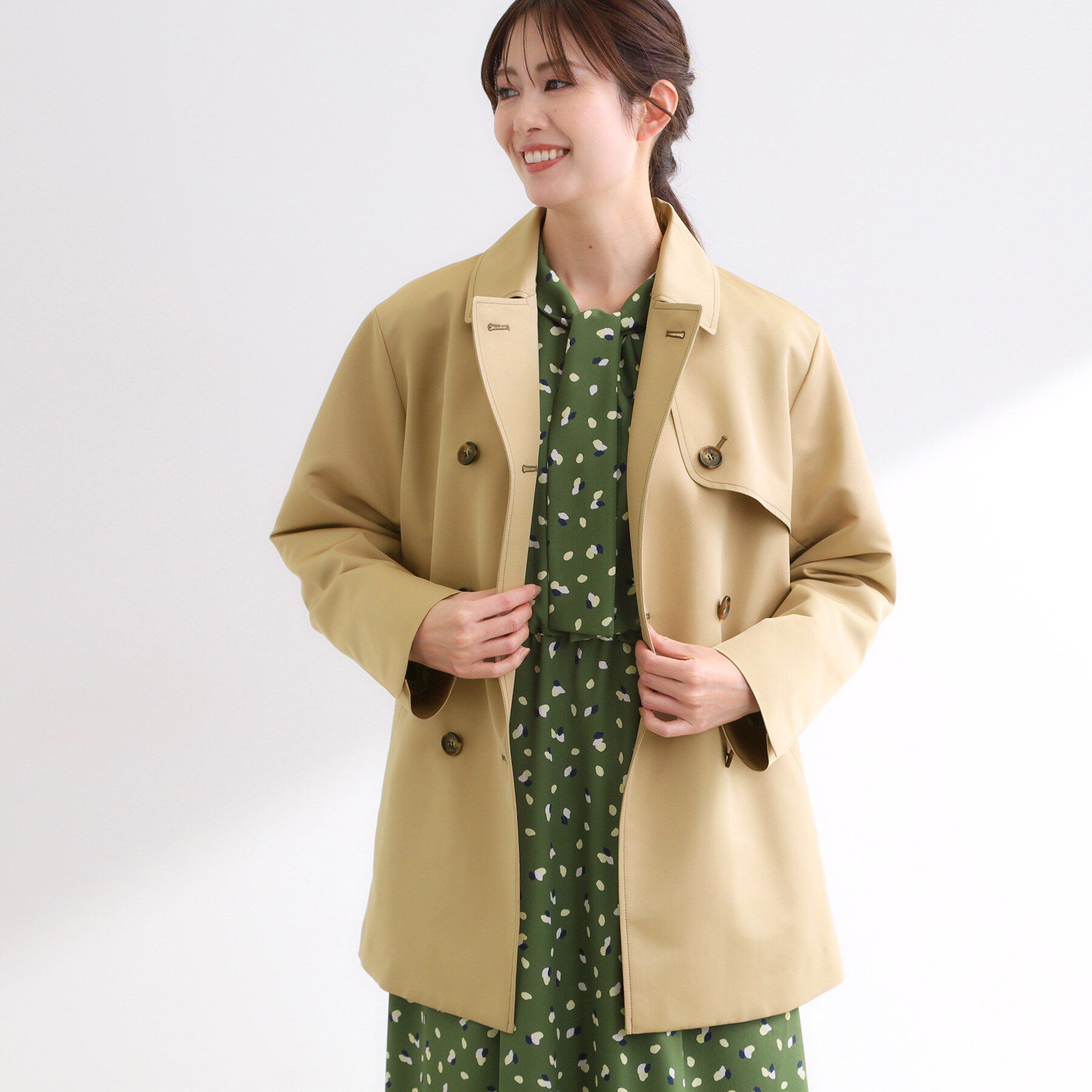 Reflect「【オン・オフ着回しやすい◎】ダブルブレストジャケット」|ステンカラーコート|グレージュ(050)