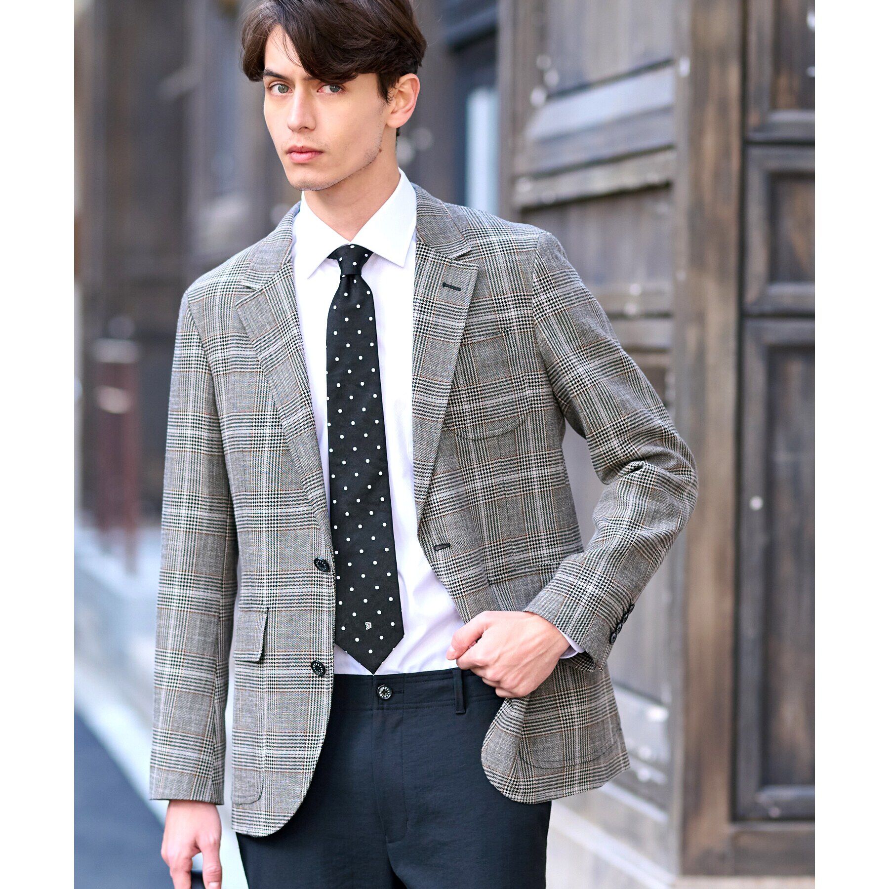 DRESSTERIOR「ウールコットン グレンチェックジャケット」|テーラードジャケット|