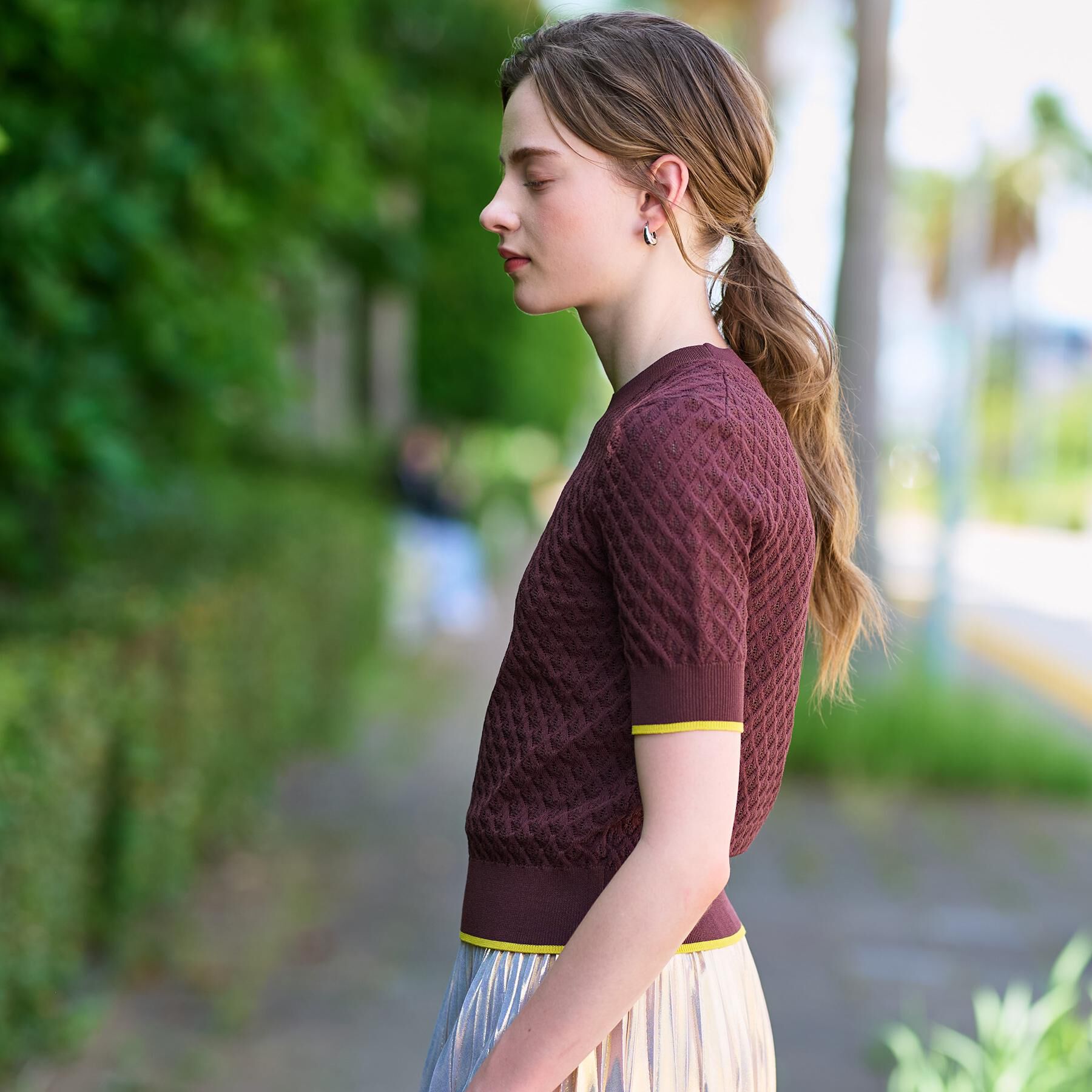 DRESSTERIOR「【6色展開/オンオフ】レース編みハーフスリーブニット」|ニット・セーター|