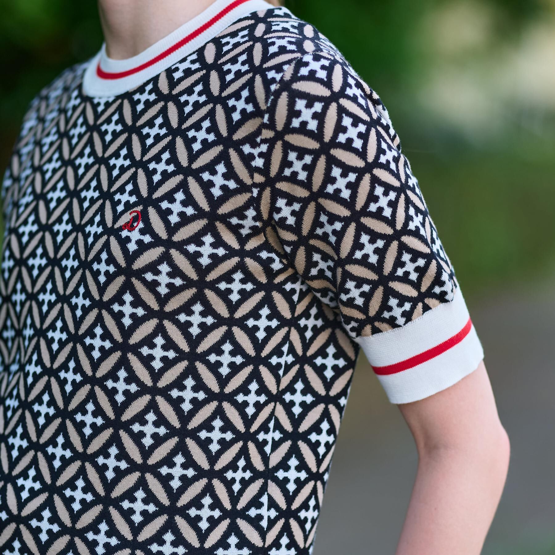 DRESSTERIOR「【コットン100％/オリジナル柄】オーバーラップサークルハーフスリーブニット」|ニット・セーター|