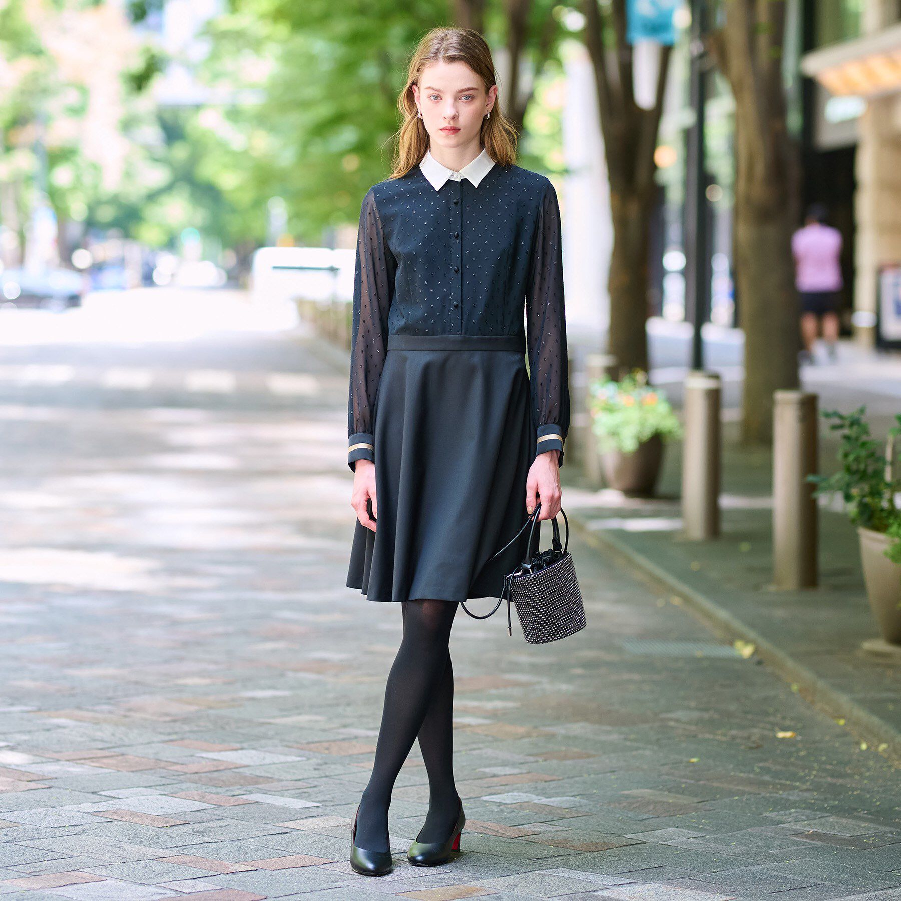 DRESSTERIOR「【洗える/きれいめ】フィルムドットクレリックワンピース」|ワンピース|