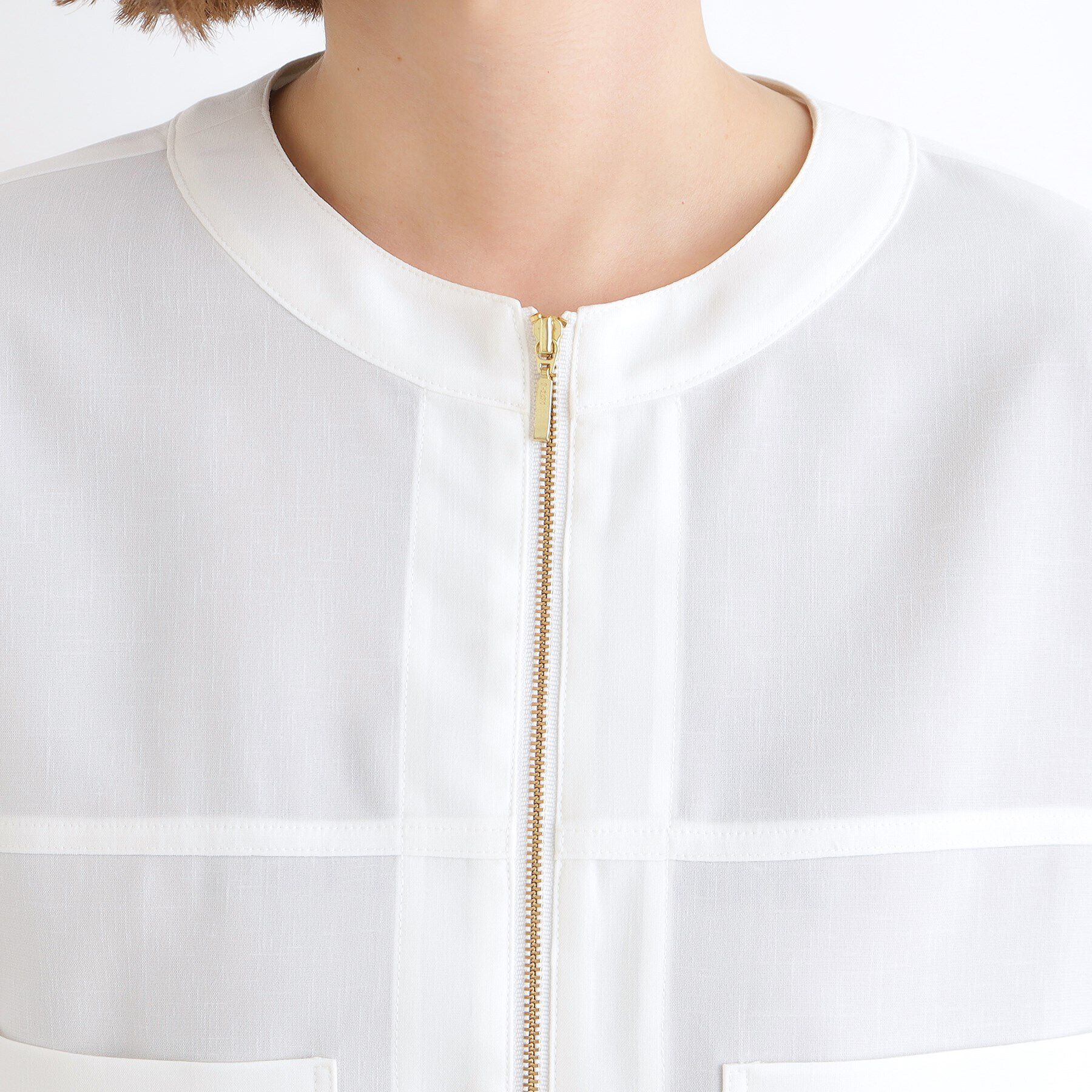 grove「【追加】麻調ノーカラーシアーブルゾン」|ブルゾン・スタジャン|