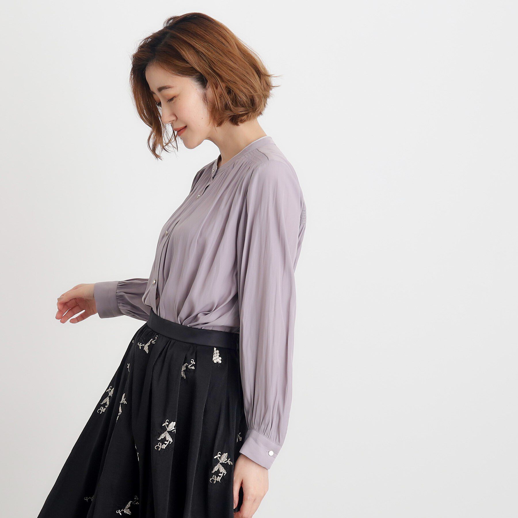 grove「＜ご自宅で洗える＞ヴィンテージサテン9分袖ブラウス」|シャツ・ブラウス|