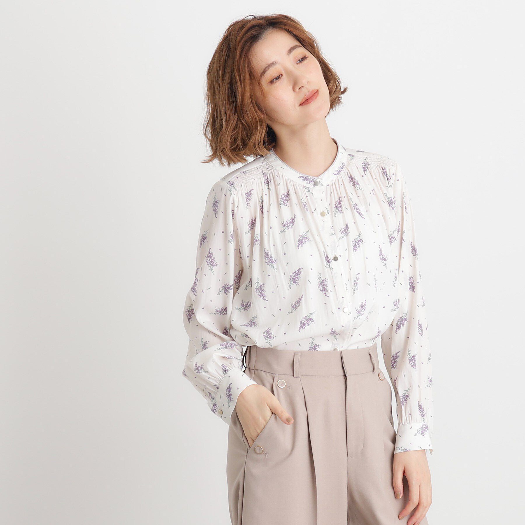 grove「＜ご自宅で洗える＞ヴィンテージサテン9分袖ブラウス」|シャツ・ブラウス|