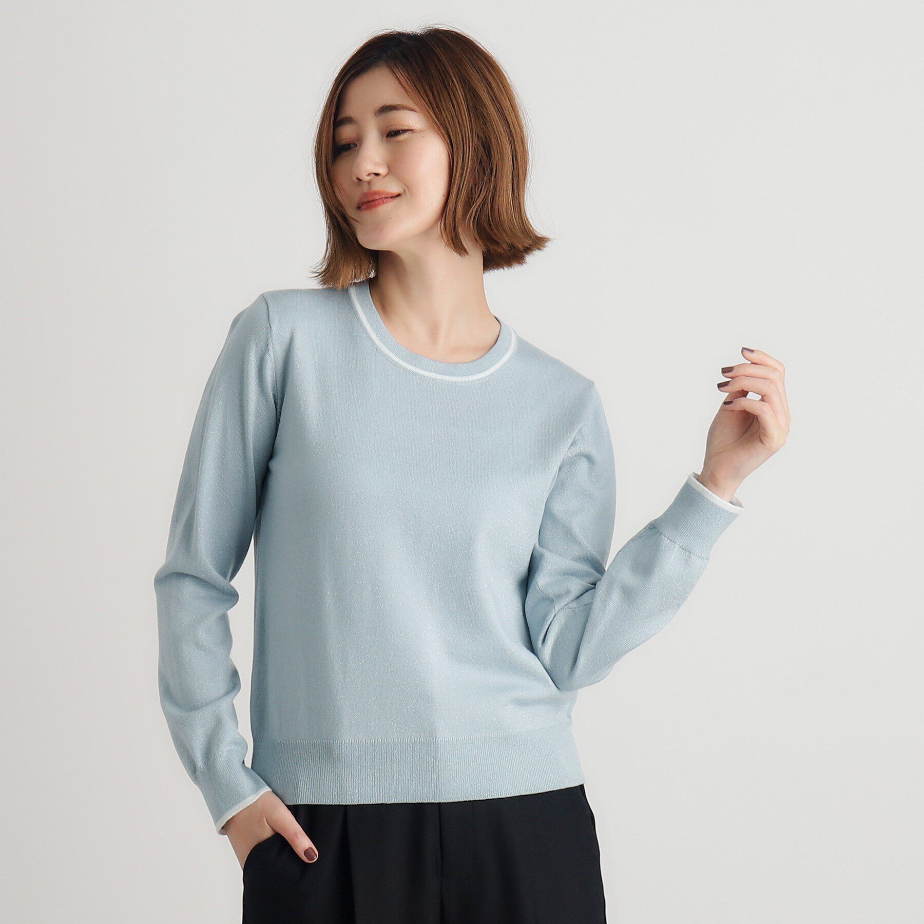 grove「ウール混ラメアンサンブル対応プルオーバー」|ニット・セーター|ブルー(091)