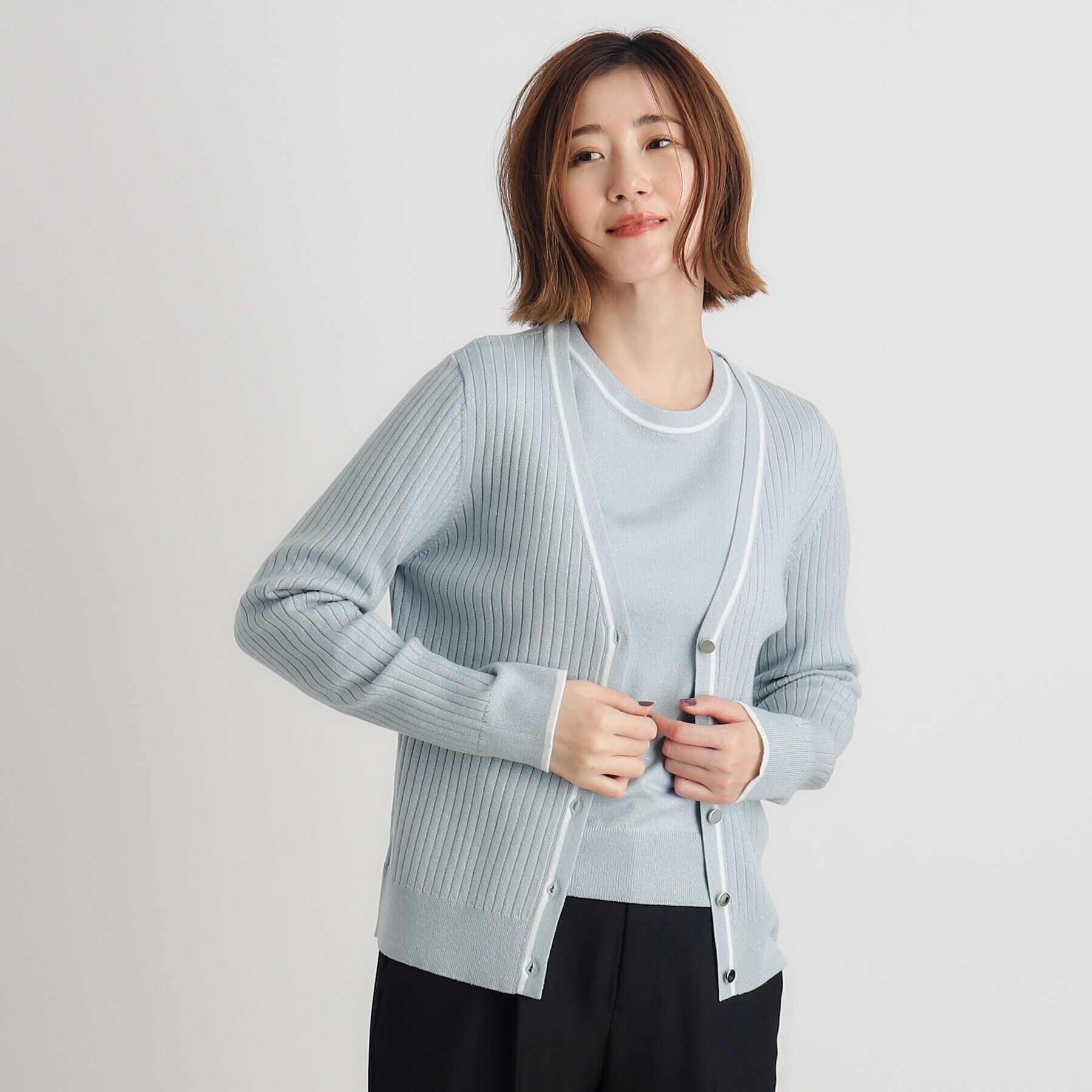 grove「ウール混ラメアンサンブル対応カーディガン」|カーディガン|