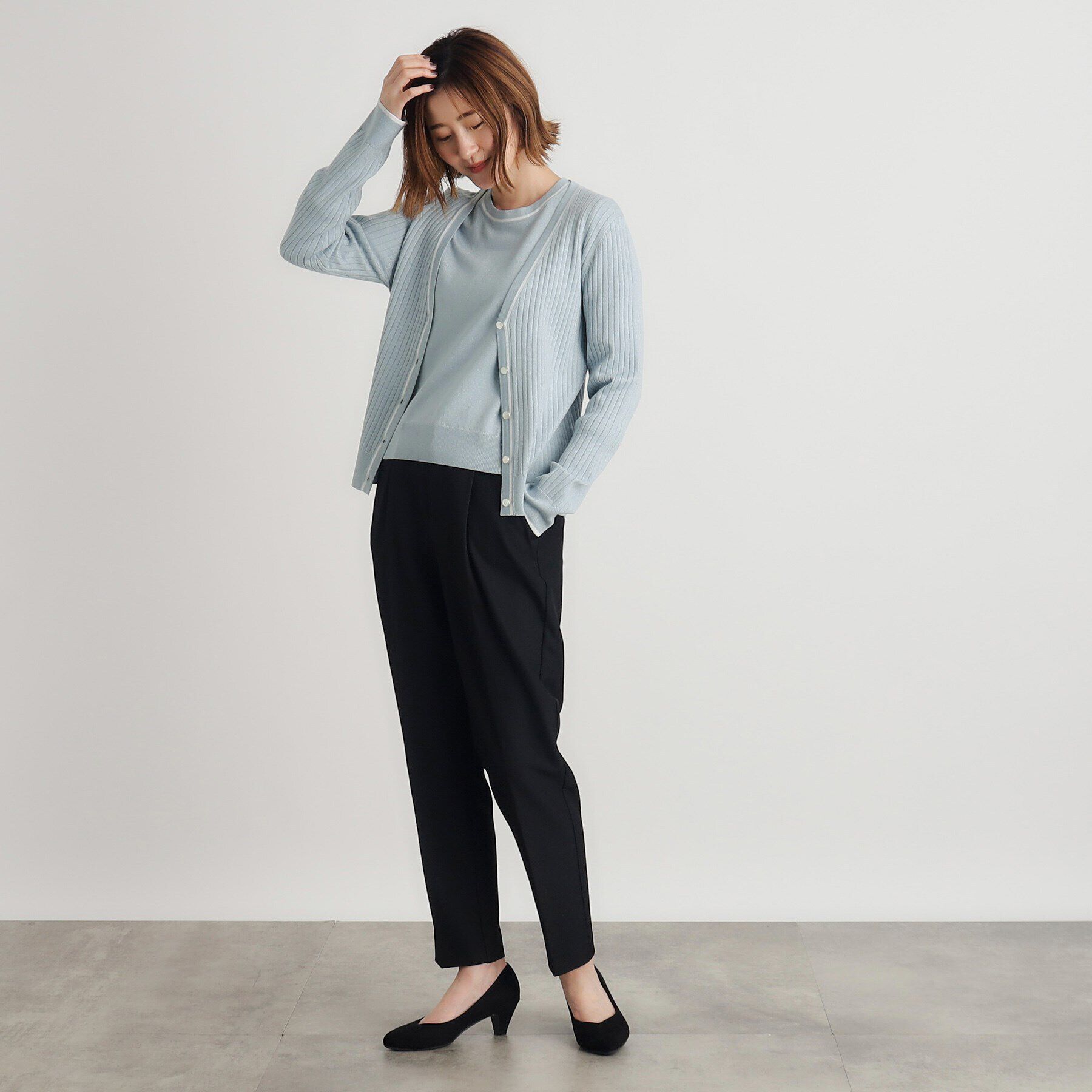 grove「ウール混ラメアンサンブル対応カーディガン」|カーディガン|