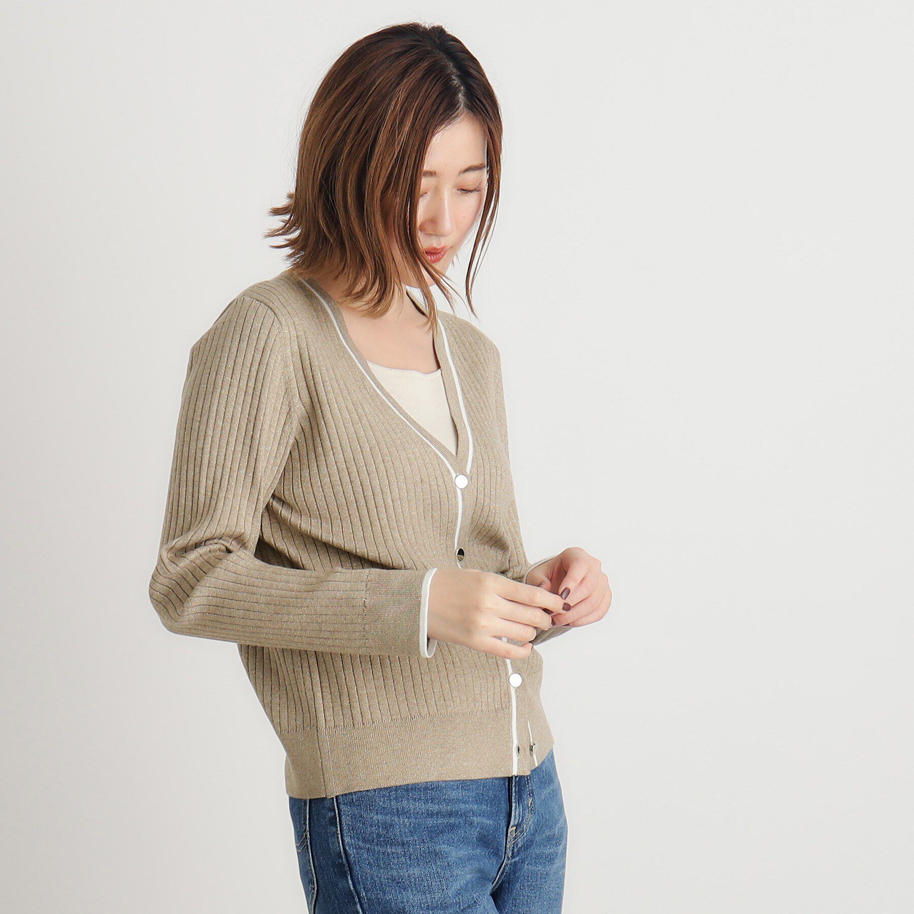 grove「ウール混ラメアンサンブル対応カーディガン」|カーディガン|