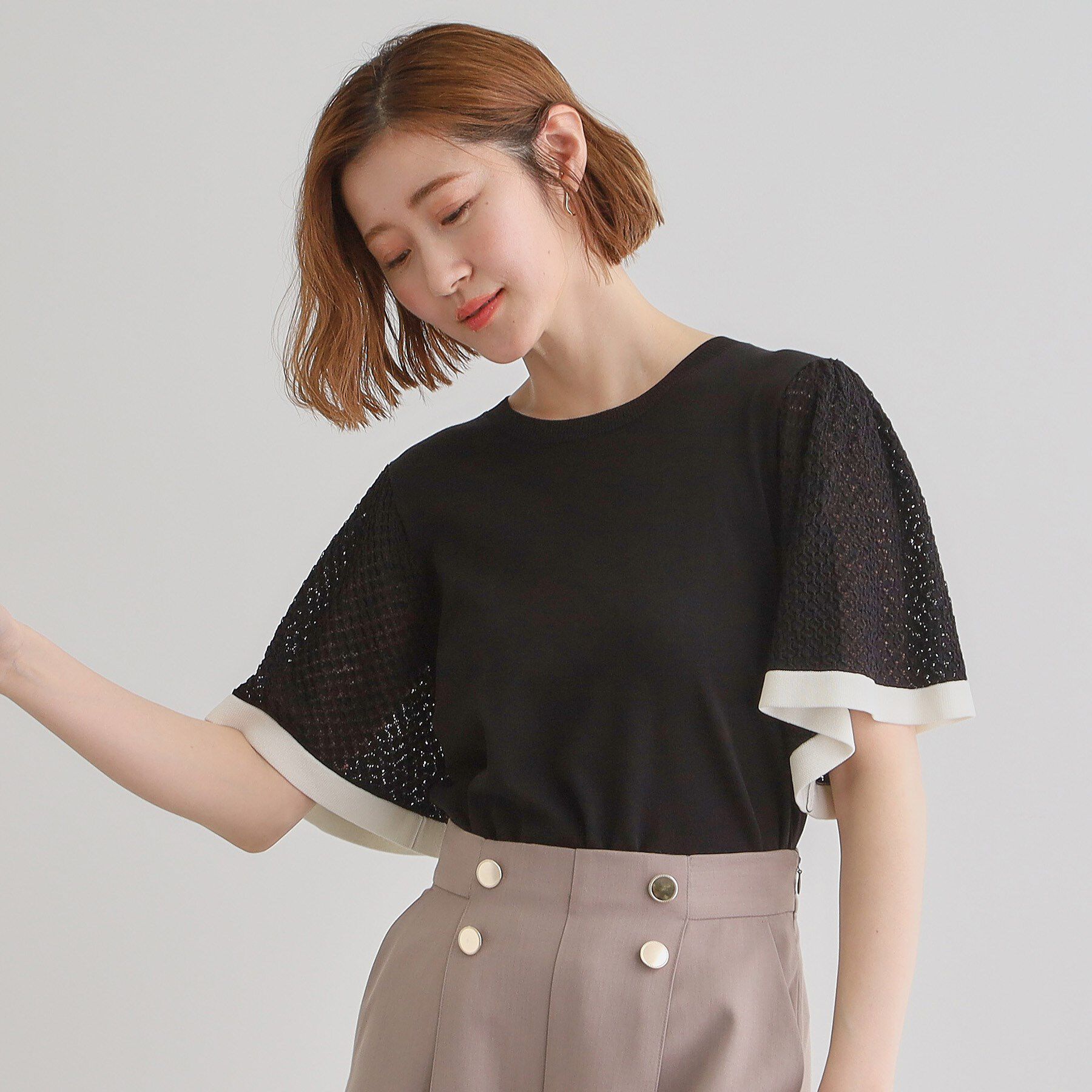 grove「袖透かし編みフレアースリーブニット」|ニット・セーター|