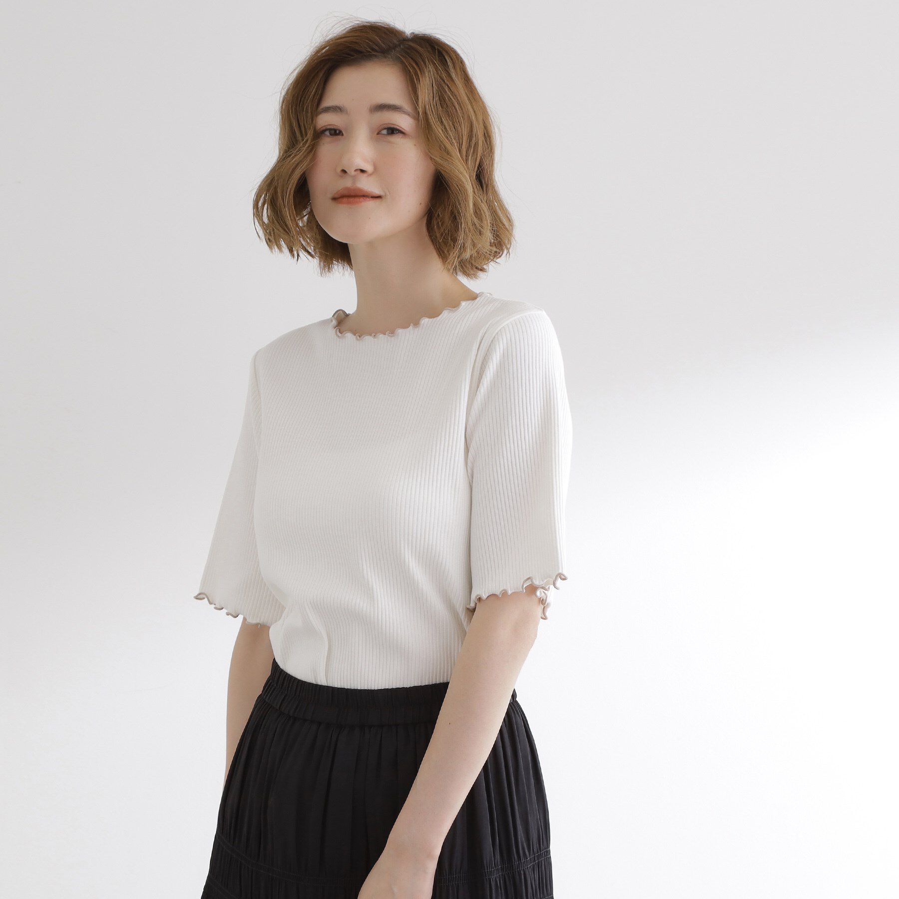 grove「一枚でもレイヤードでも楽しめる　マルチな5分袖プルオーバー」|Tシャツ・カットソー|