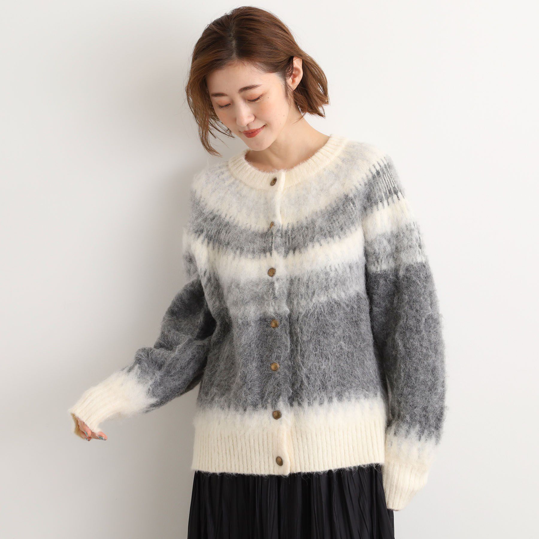 grove「求心柄ジャカードニットカーディガン」|カーディガン|ブラック(019)