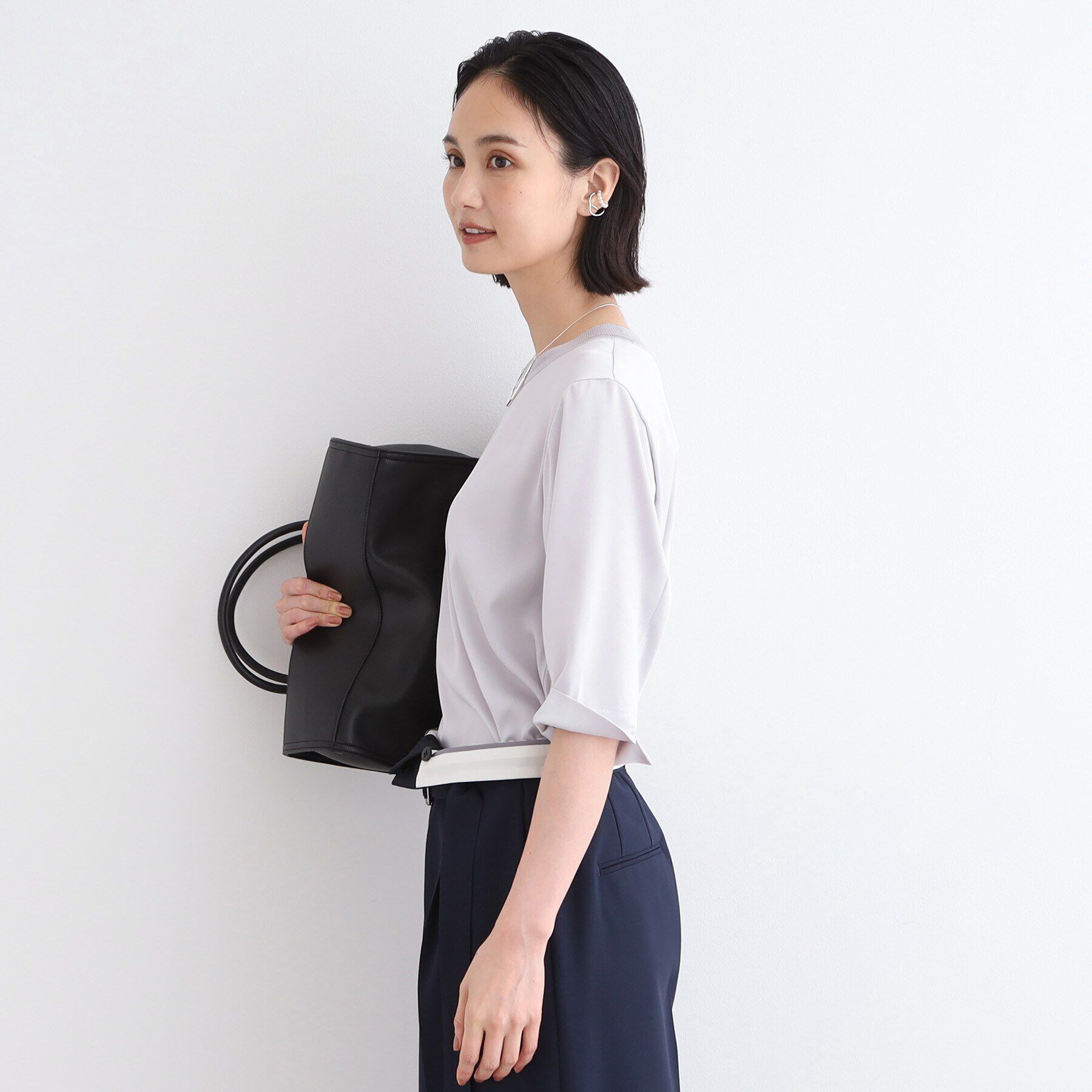 INDIVI「【洗える／5分袖】リブデザインドレープブラウス」|シャツ・ブラウス|