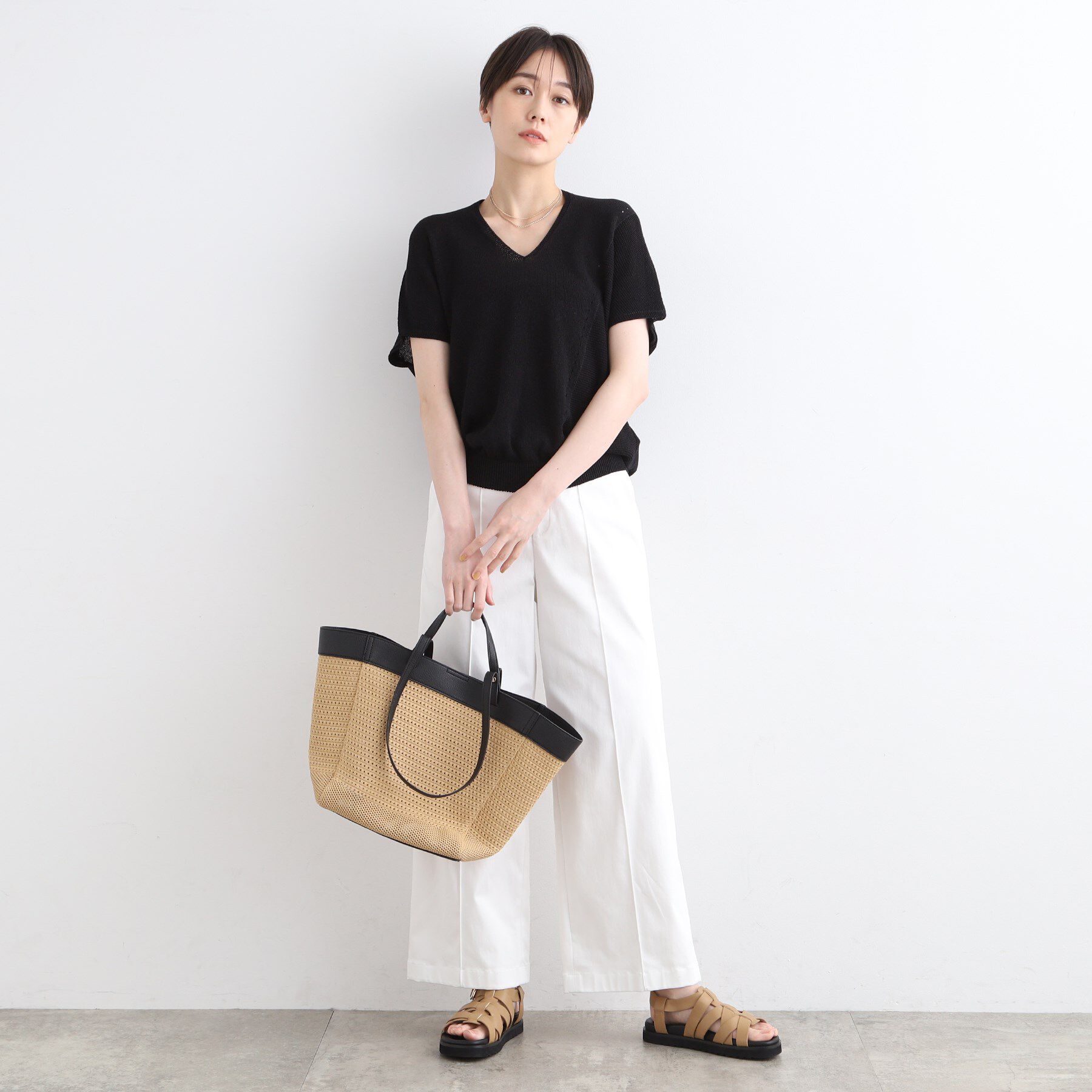 INDIVI「【洗える／サマーニット】無縫製ペーパーヤーンアシメ編地ニット」|ニット・セーター|