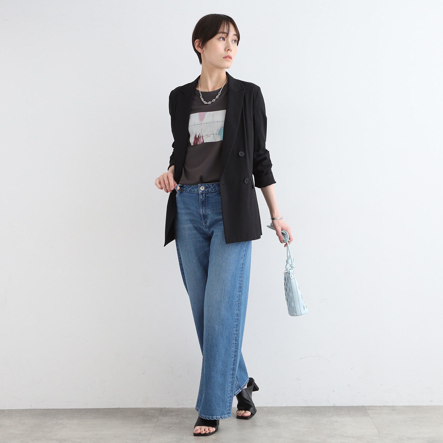 INDIVI「【洗える／UVケア／接触冷感／SETUP可能】麻混テーラードダブルジャケット」|スーツ|