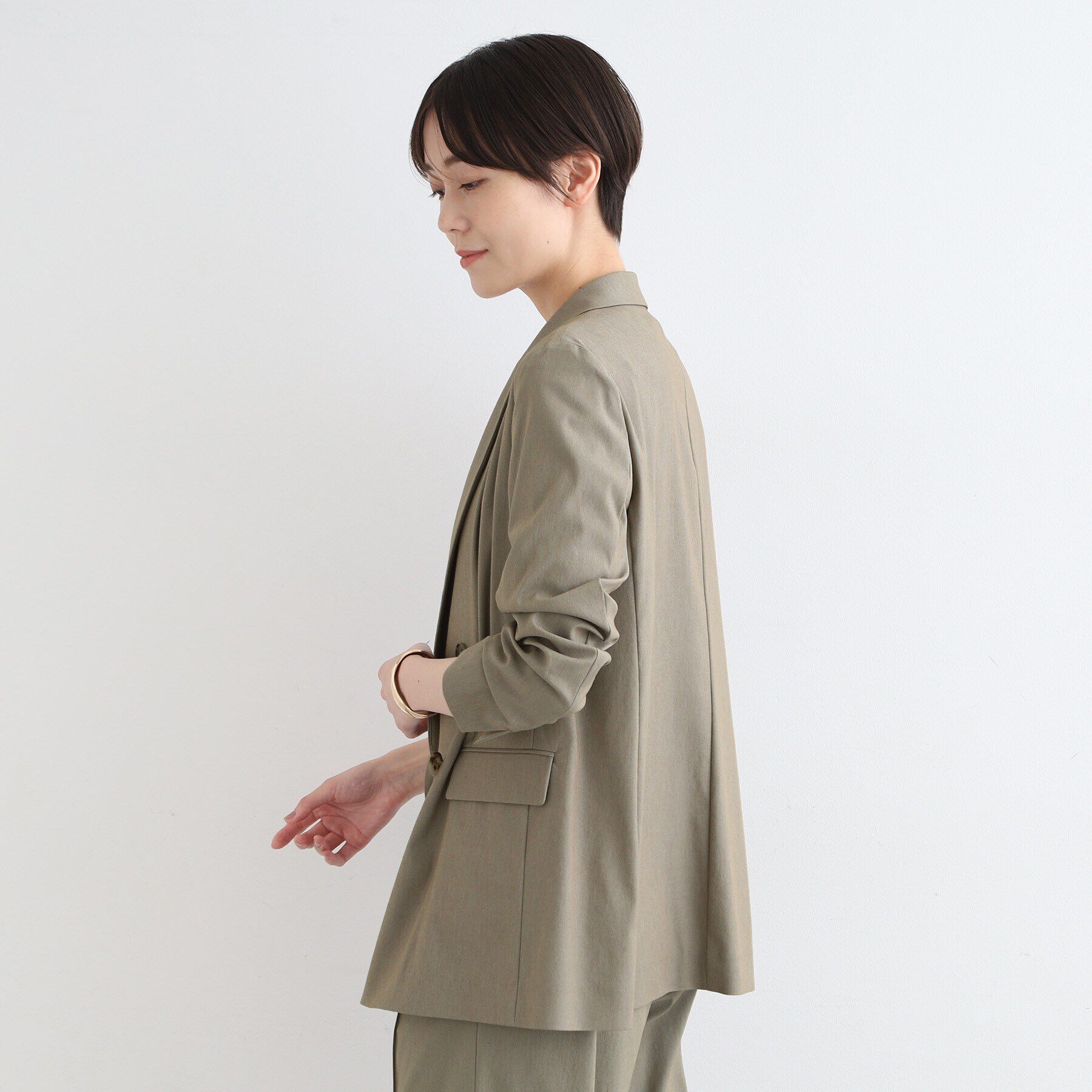 INDIVI「【洗える／UVケア／接触冷感／SETUP可能】麻混テーラードダブルジャケット」|スーツ|