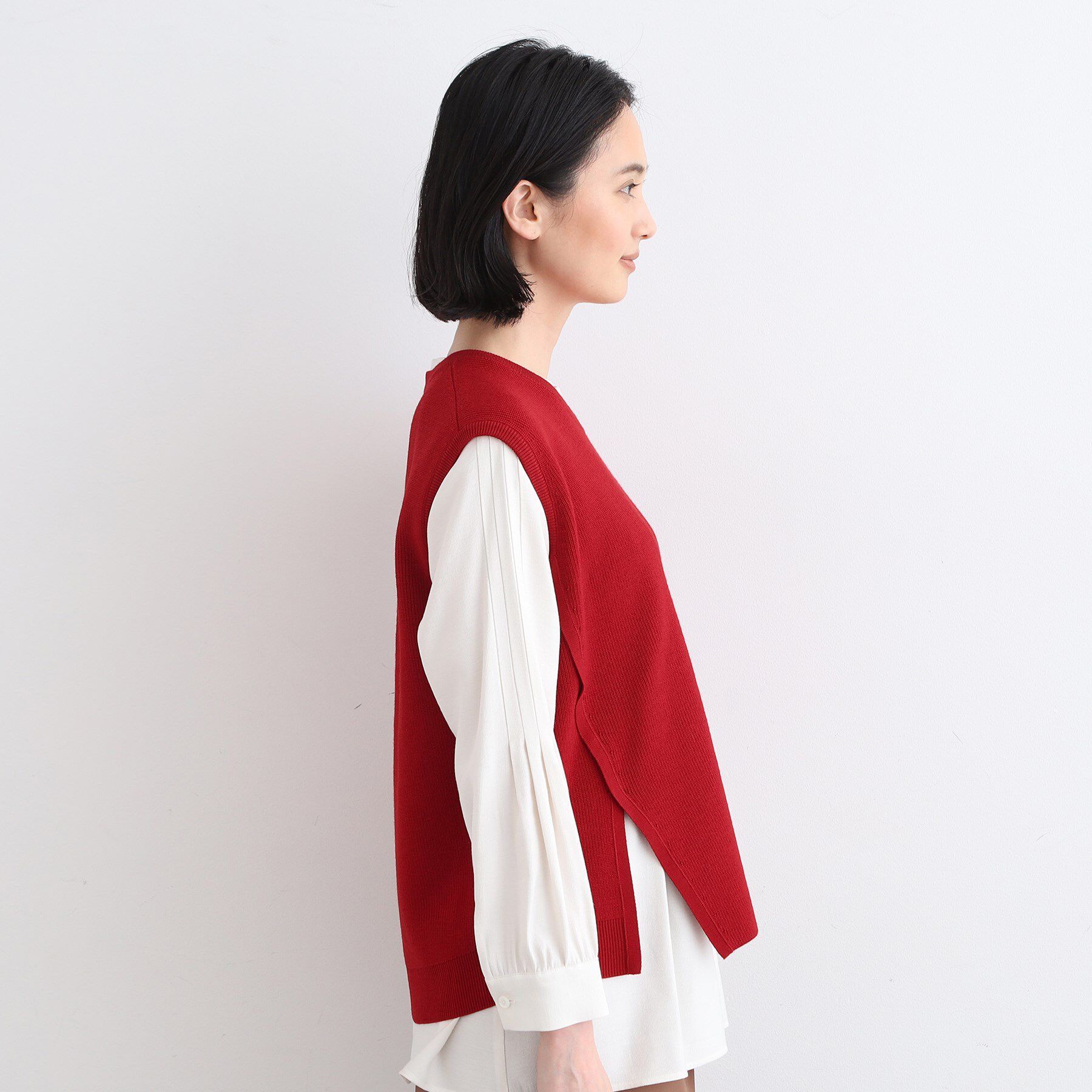 INDIVI「【洗える】アシンメトリーニットベスト」|ニット・セーター|
